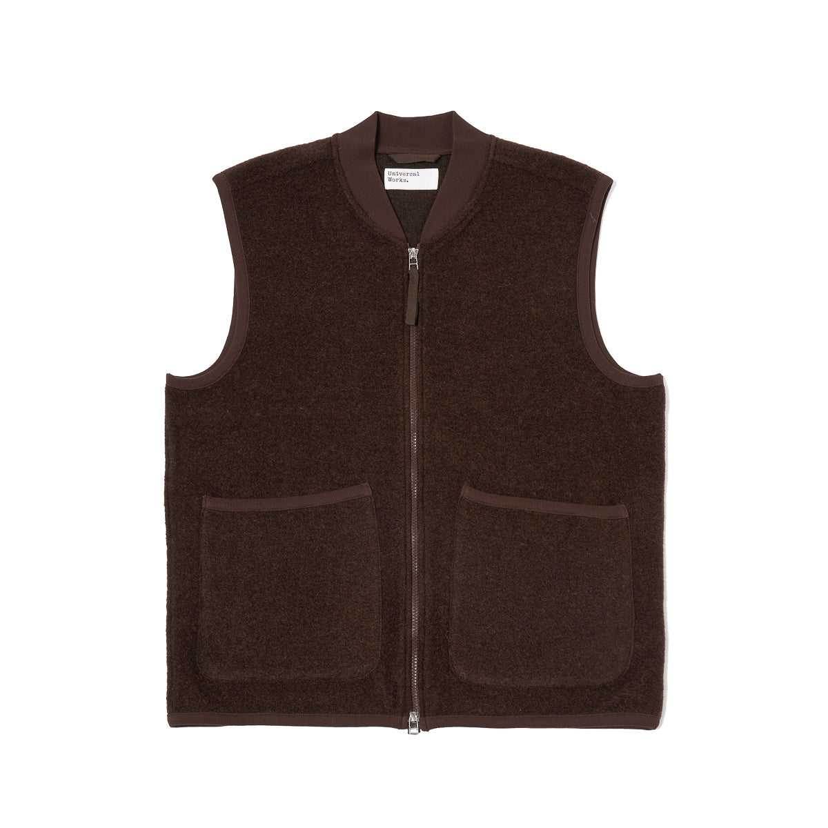 Buy online Universal Works Zip Waistcoat Brown Wool Fleece