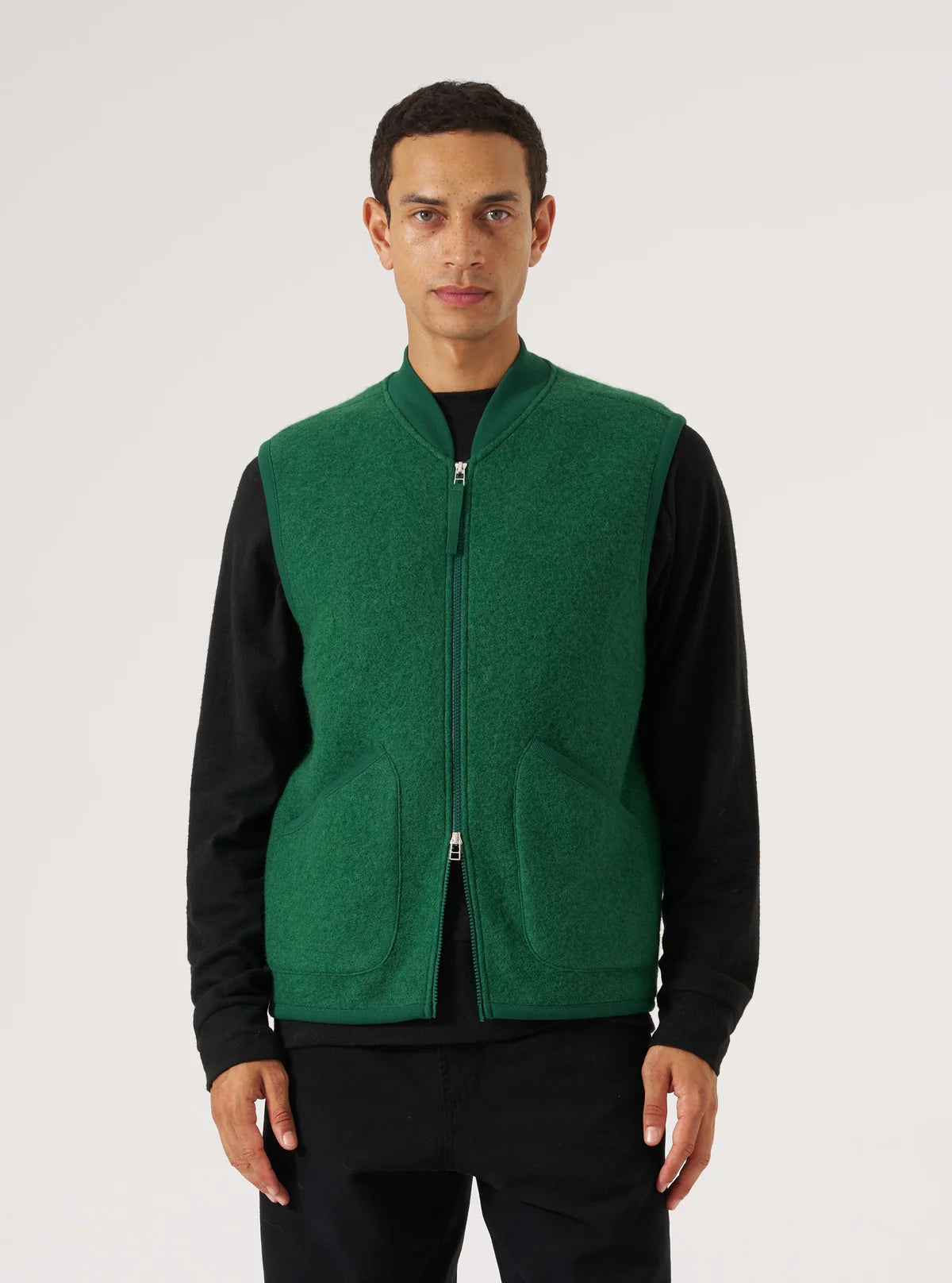 Zip Waistcoat - Green Wool Fleece