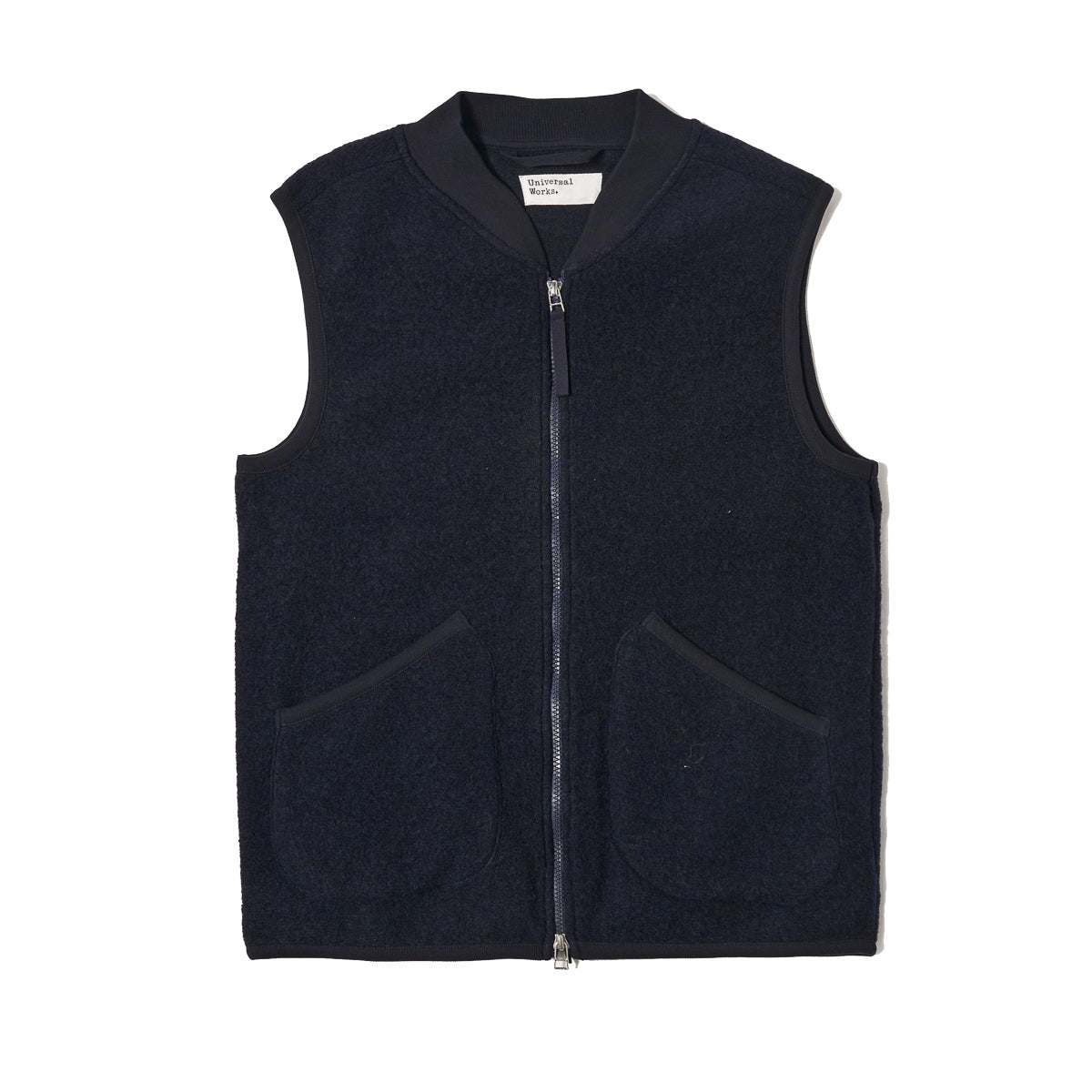 Buy online Universal Works Zip Waistcoat Navy Wool Fleece