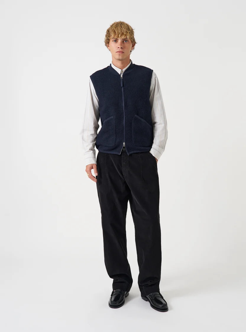 Zip Waistcoat - Navy Wool Fleece