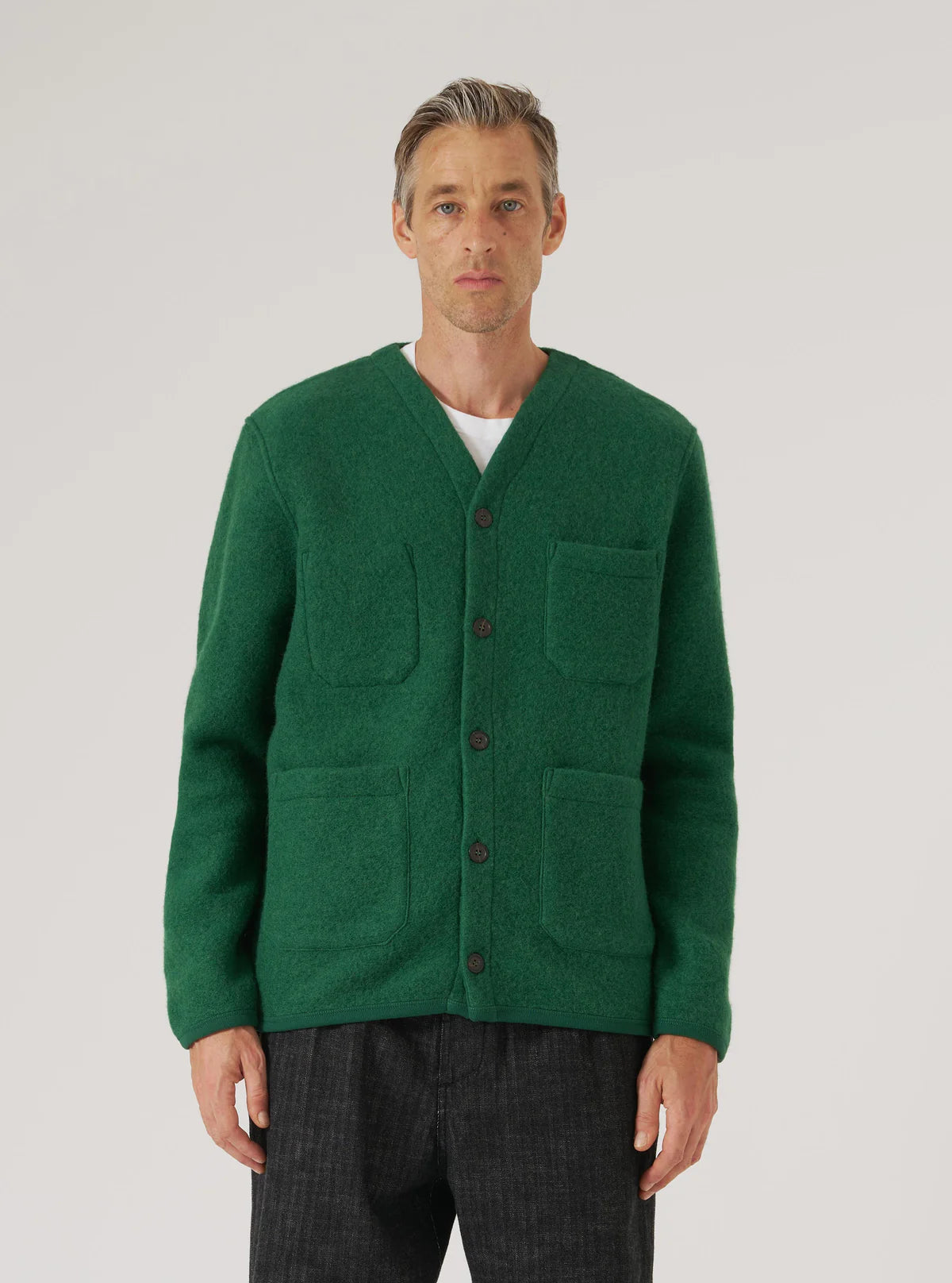 Cardigan - Green Wool Fleece