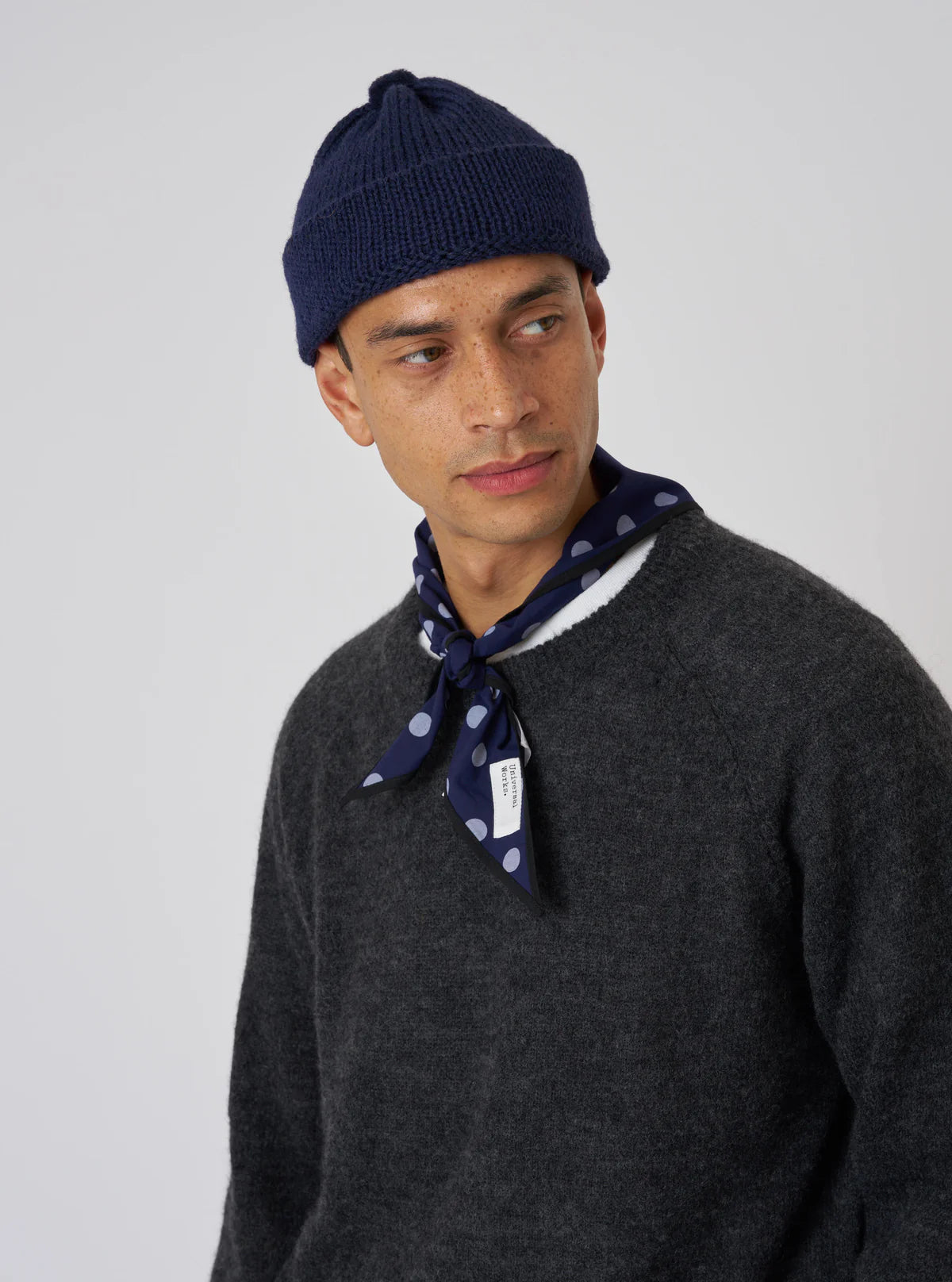 Dot Print Rayon Scout Scarf - Navy
