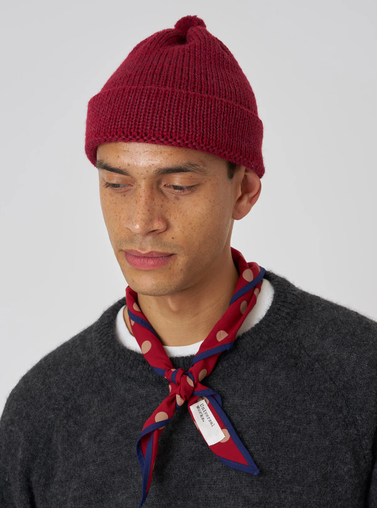 Dot Print Rayon Scout Scarf - Red