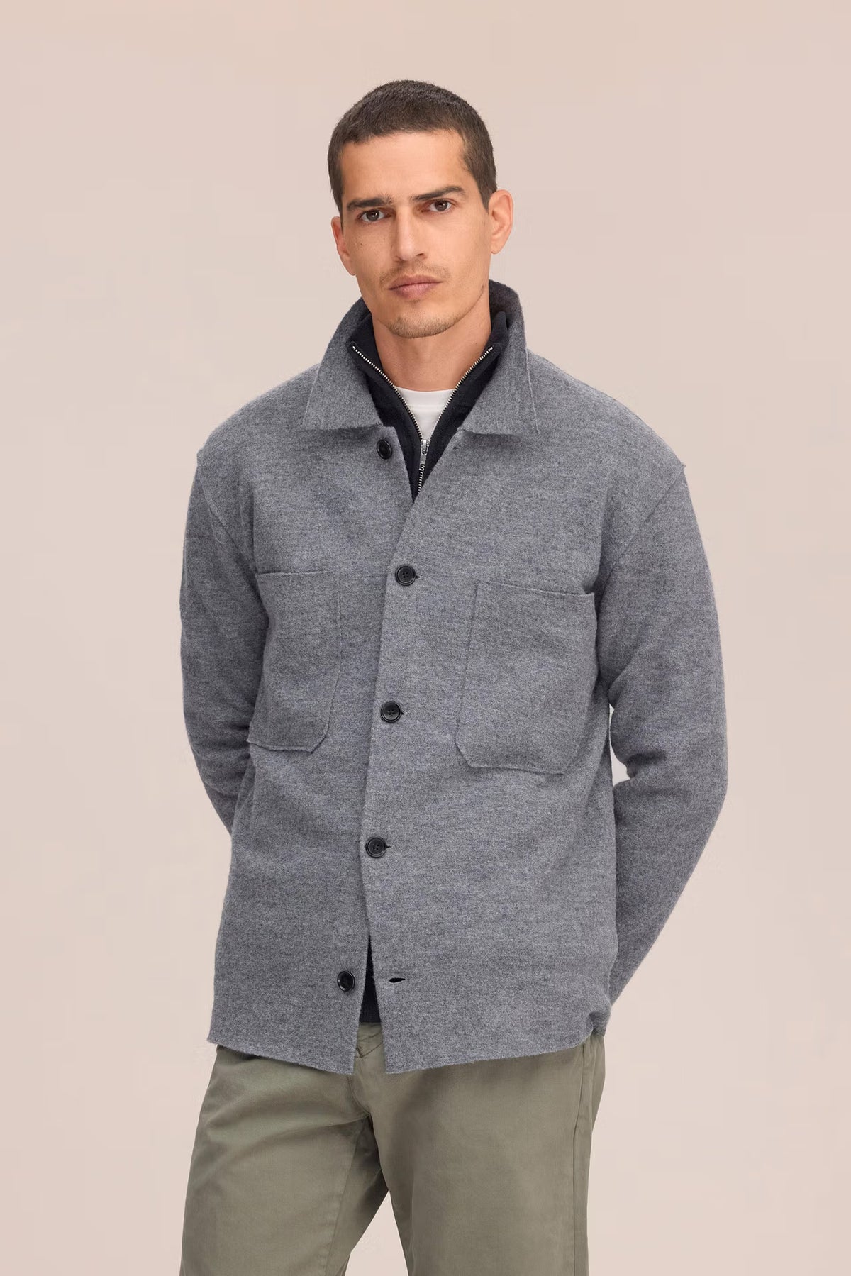 Jonas Buttoned Overshirt - Dark Grey Melange
