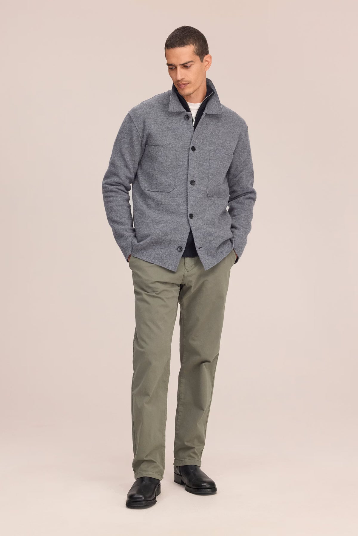 Jonas Buttoned Overshirt - Dark Grey Melange