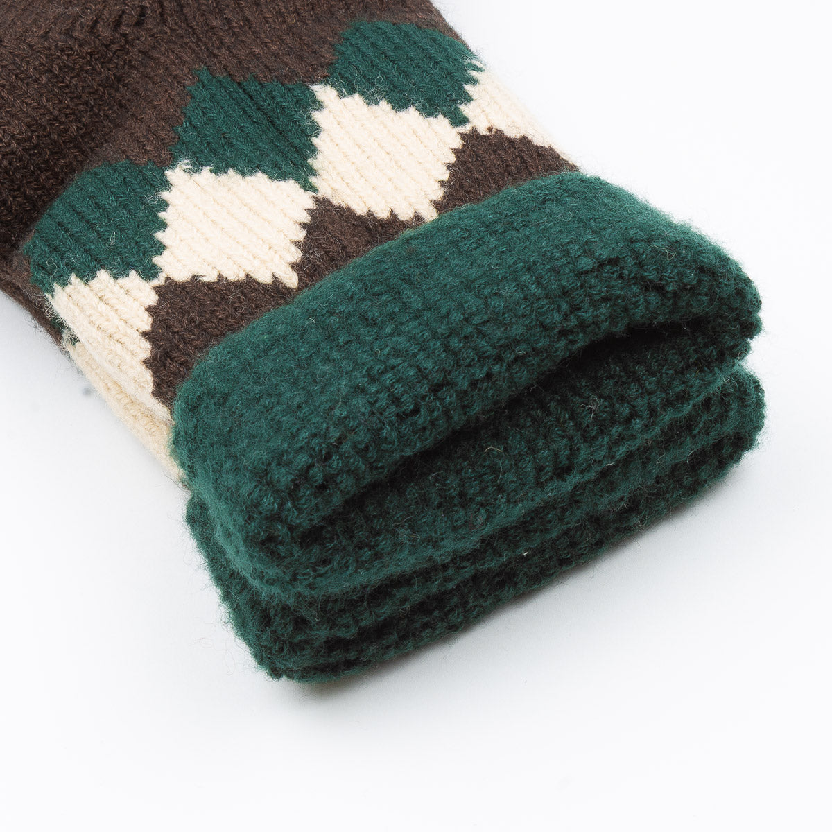 Comfy Room Socks - D.Green/Brown Diamond