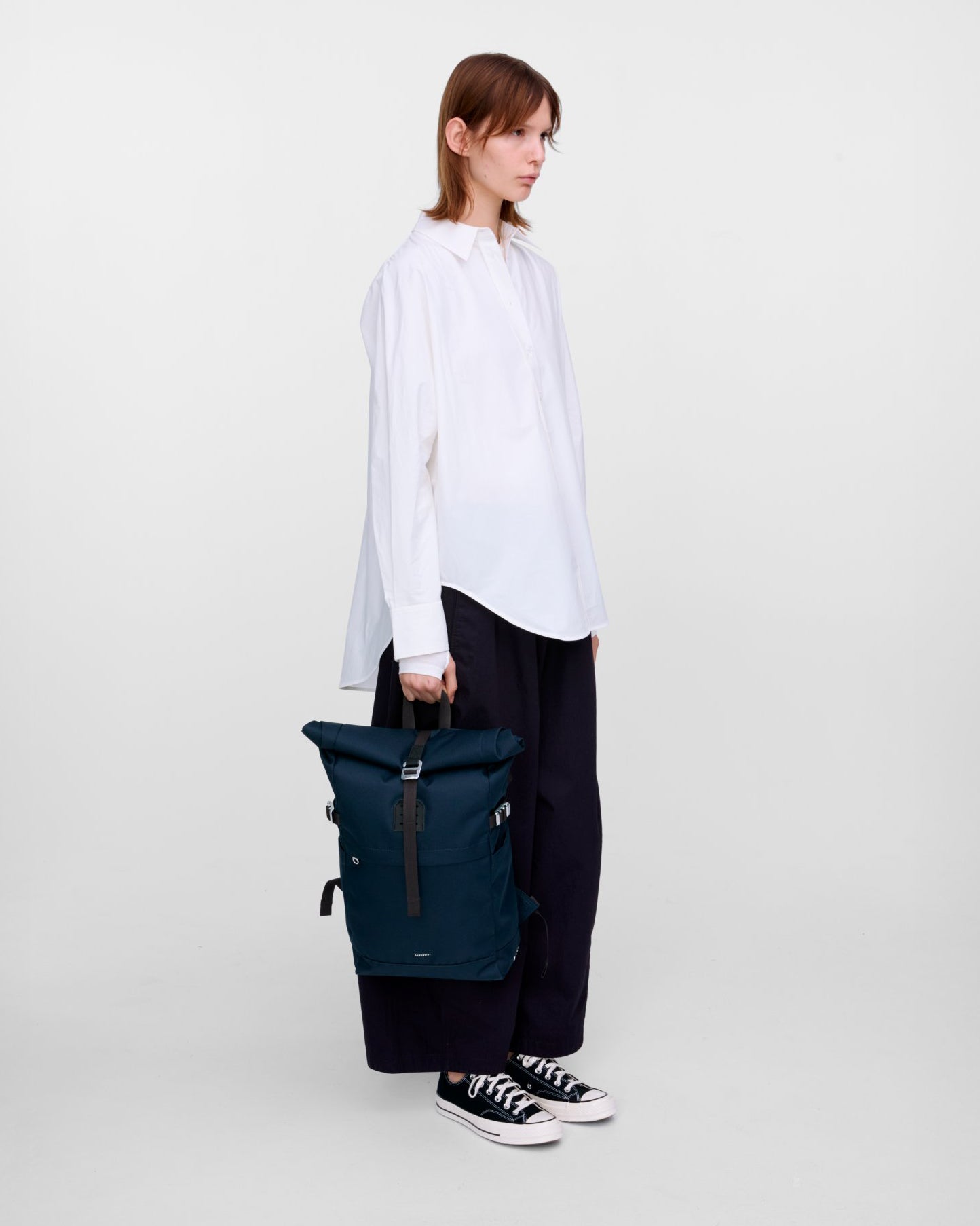 Icon 14" Rolltop Backpack - Navy & Black Leather