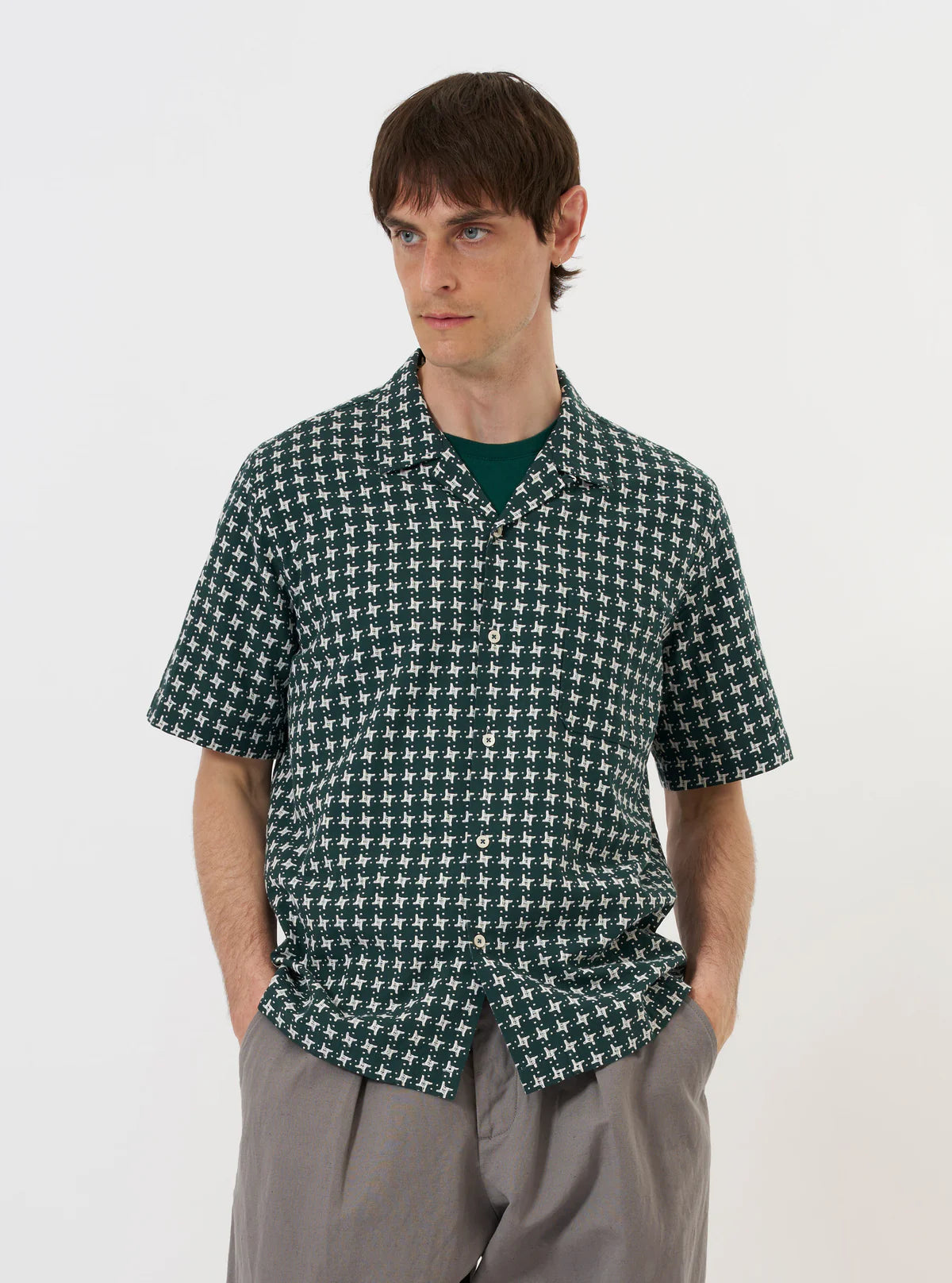 Road Shirt - Green/White Rhodes 8 Cotton