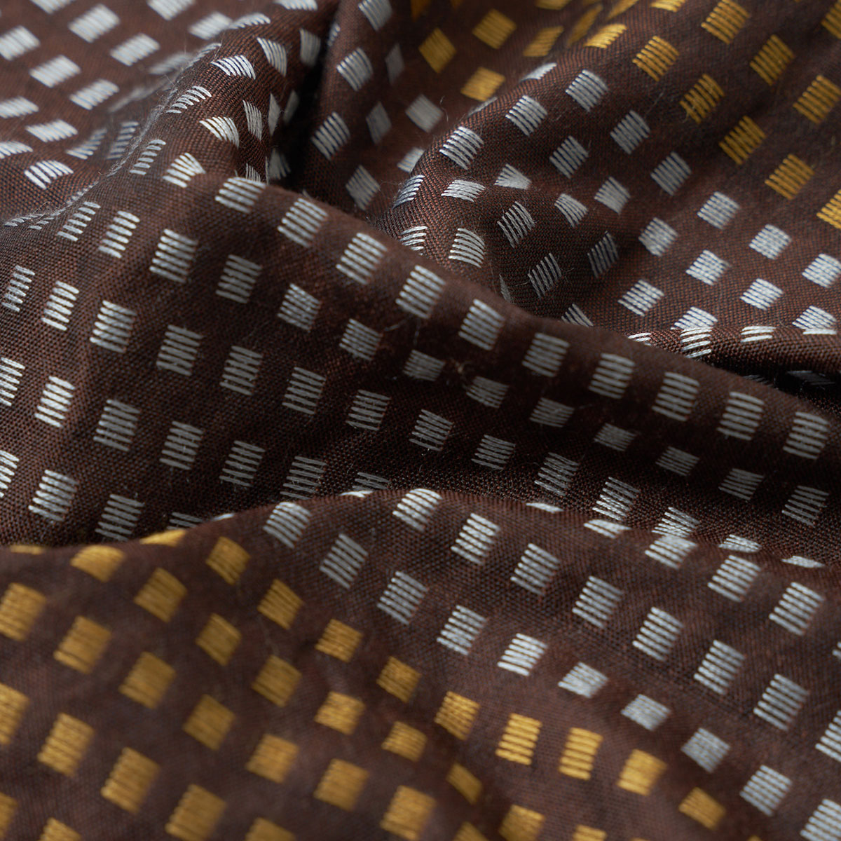 Silk Jacquard Scarf - Brown/Sky/Gold Silk Jacquard