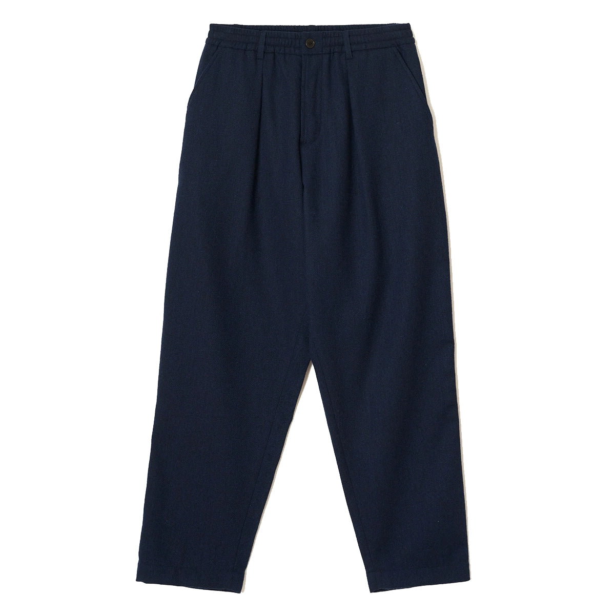 Pleated Track Pant - Navy Wool Herringbone