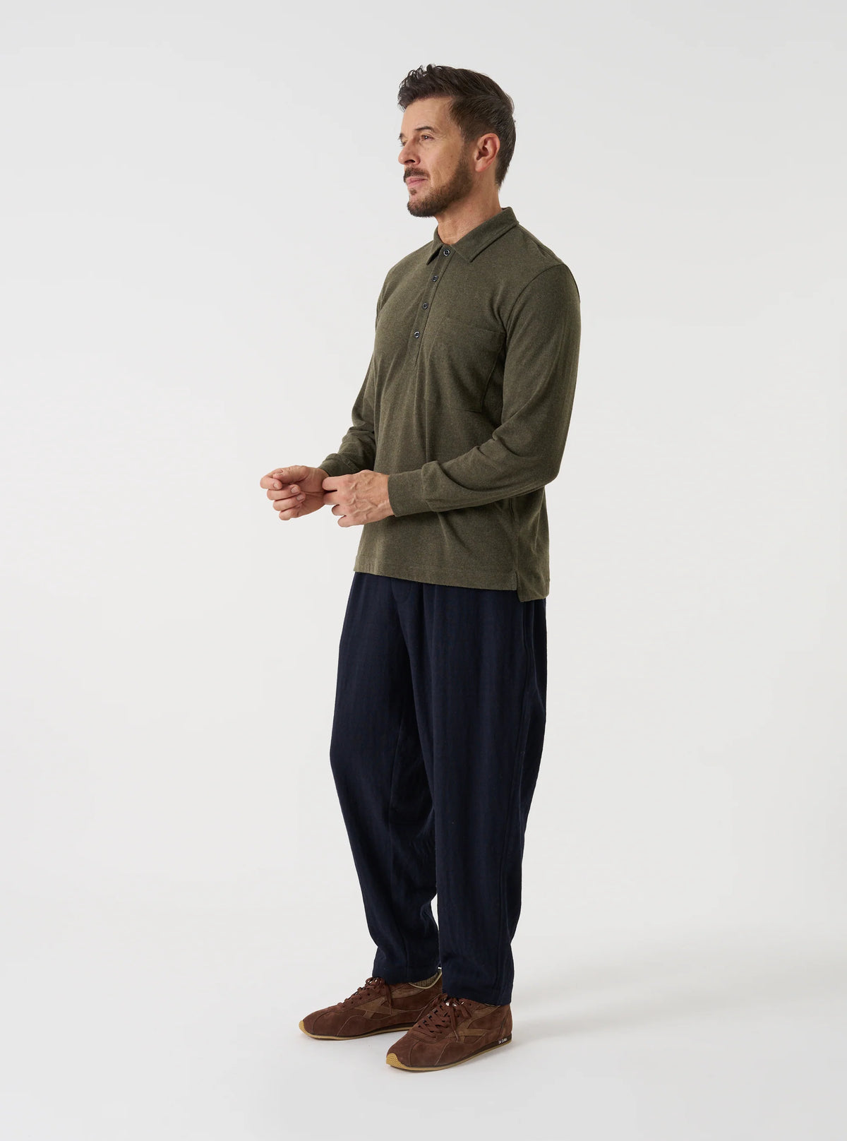 Pleated Track Pant - Dark Navy Robin Wool Mix