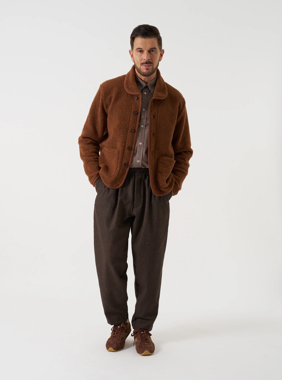 Pleated Track Pant - Brown Recycled Italian Tweed