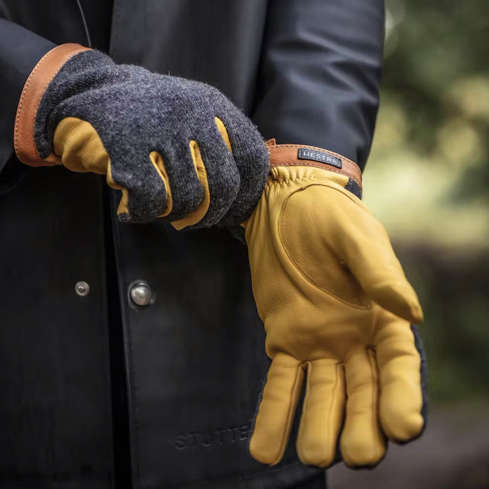 Deerskin Wool Tricot Gloves - Natural Yellow/Charcoal