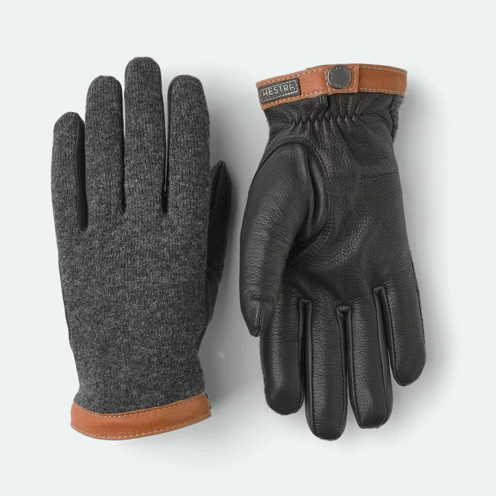 Deerskin Wool Tricot Gloves - Black/Charcoal