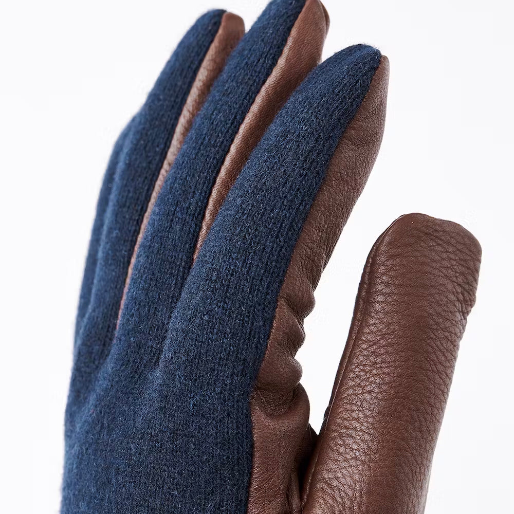 Deerskin Wool Tricot Gloves - Chocolate/Navy