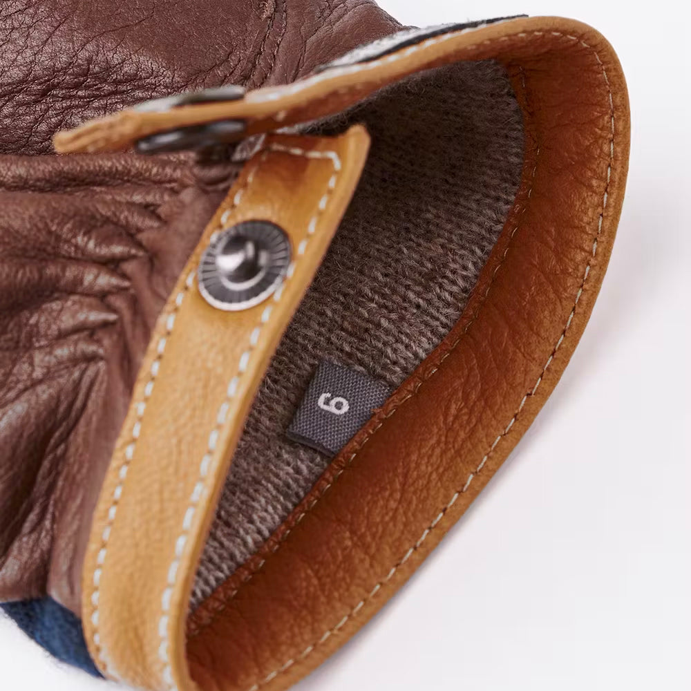 Deerskin Wool Tricot Gloves - Chocolate/Navy