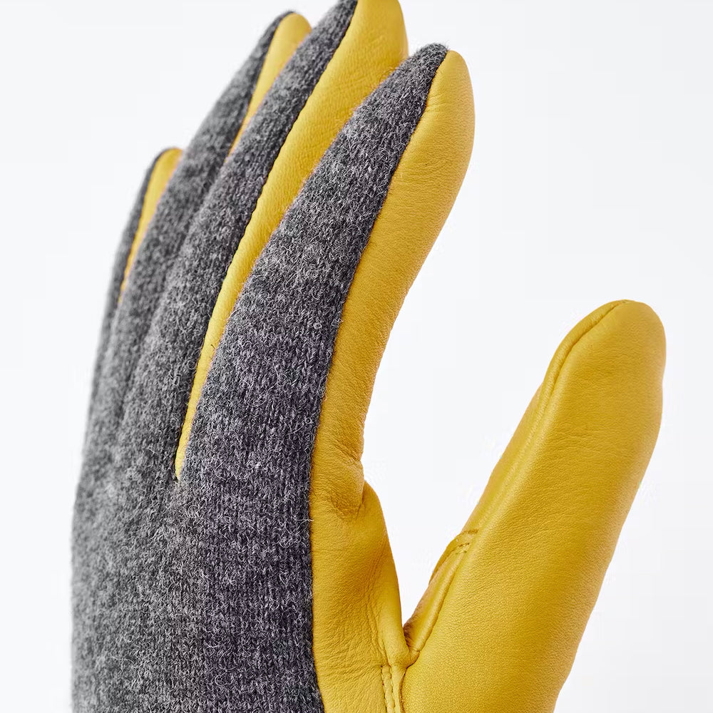 Deerskin Wool Tricot Gloves - Natural Yellow/Charcoal