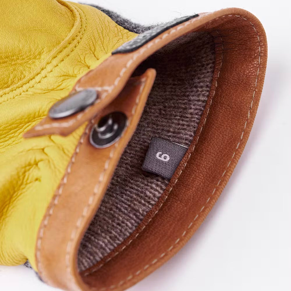 Deerskin Wool Tricot Gloves - Natural Yellow/Charcoal