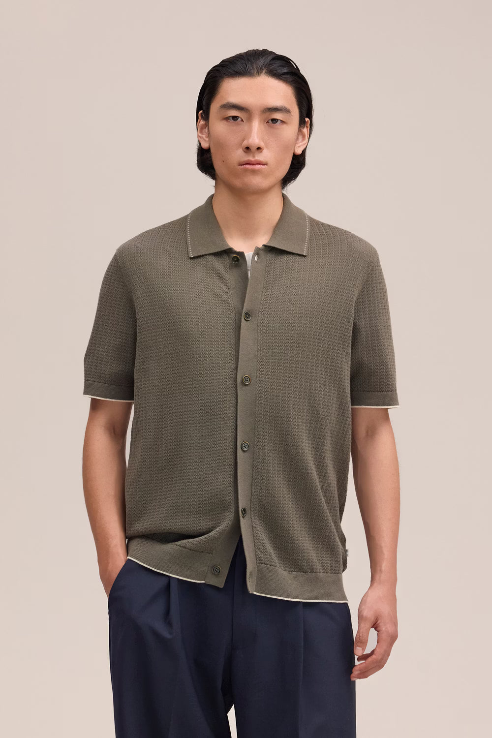 Nalo Textured Stitch Polo - Capers