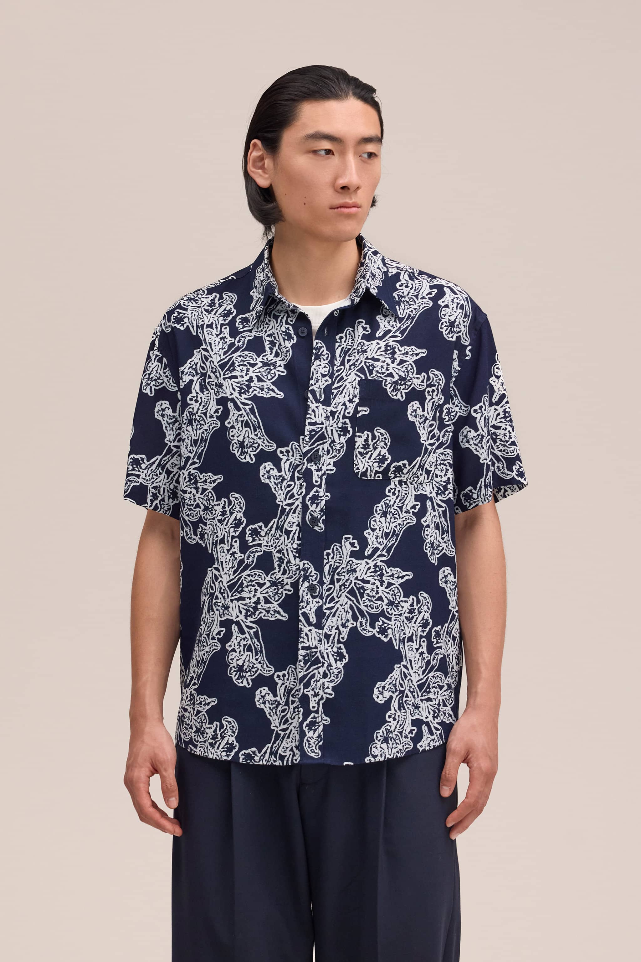 Deon Print Shirt - Navy Blue