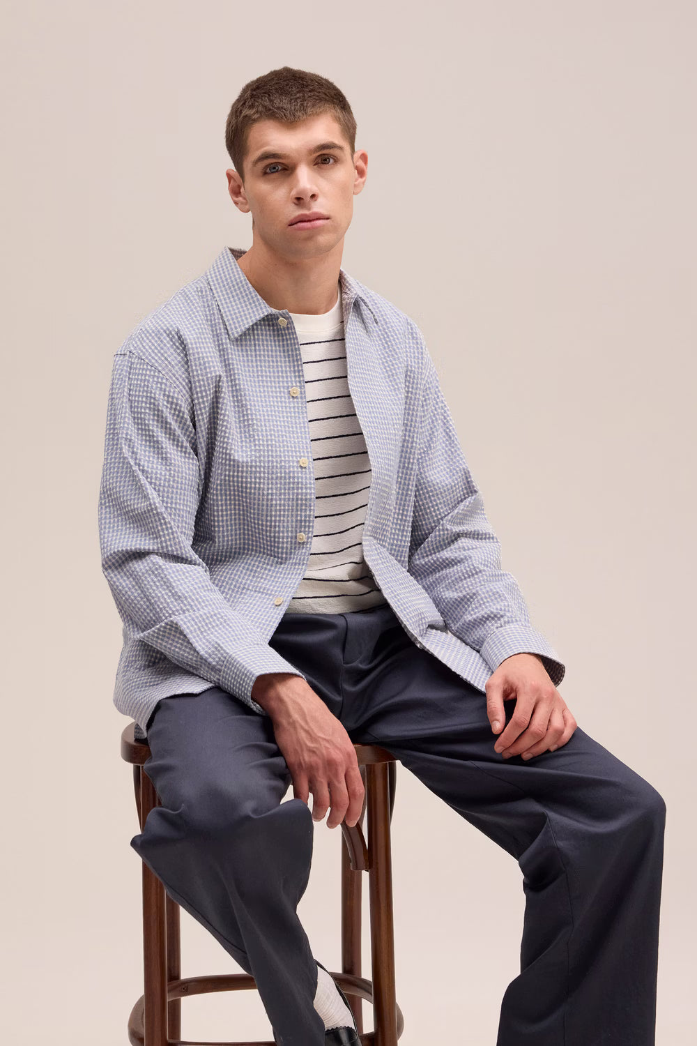 Reed Seersucker Overshirt - Stone Blue