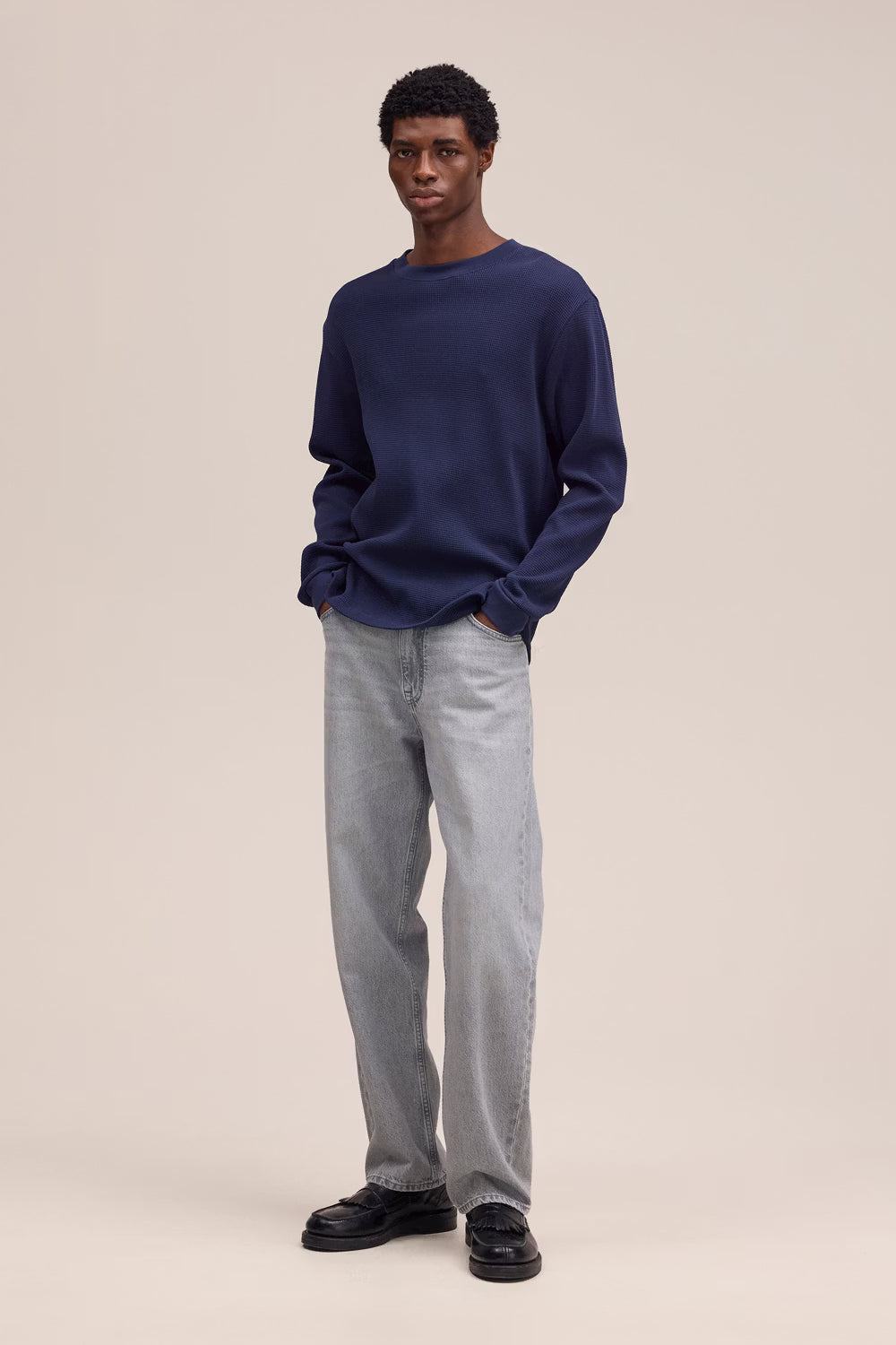 Jett Waffle Knit Tee - Navy Blue