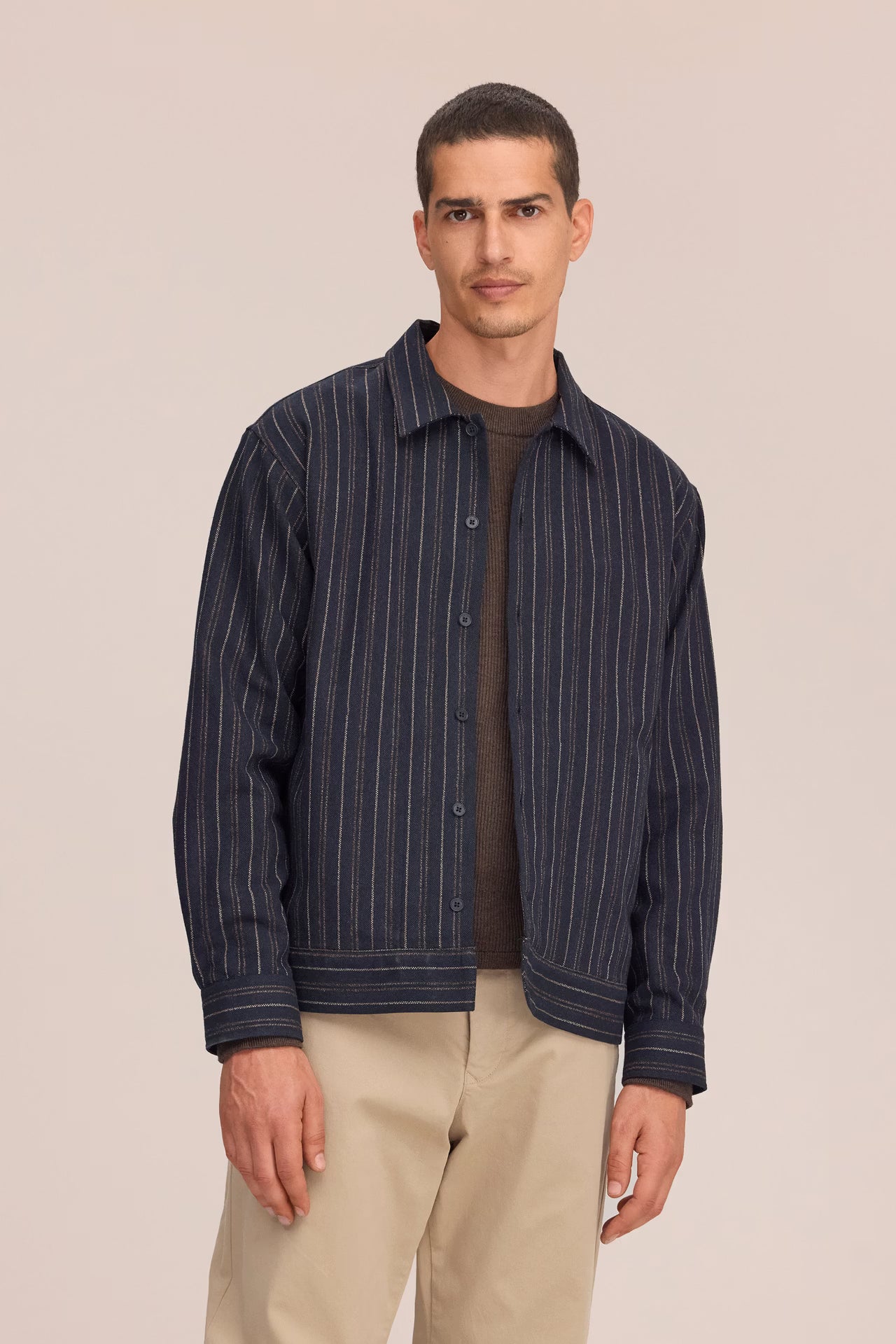 Reed Striped Overshirt - Navy Blue
