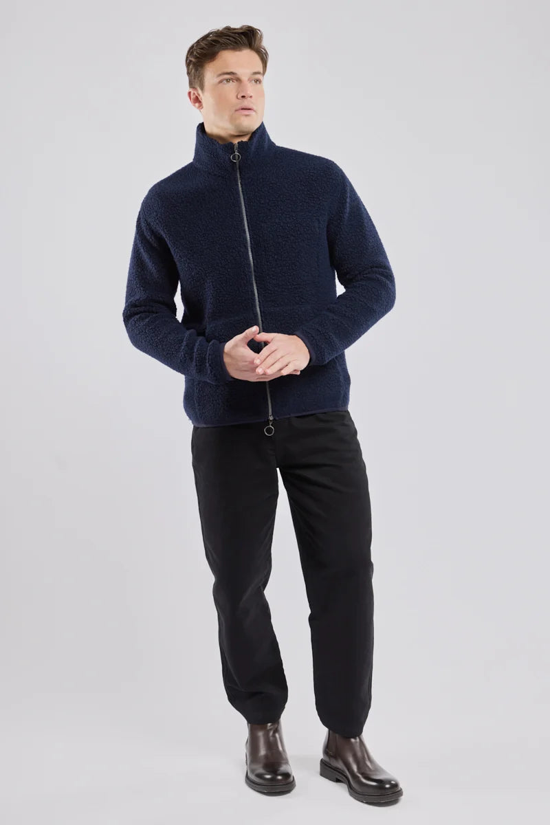 Zipped Sherpa Jacket - Navy Wool