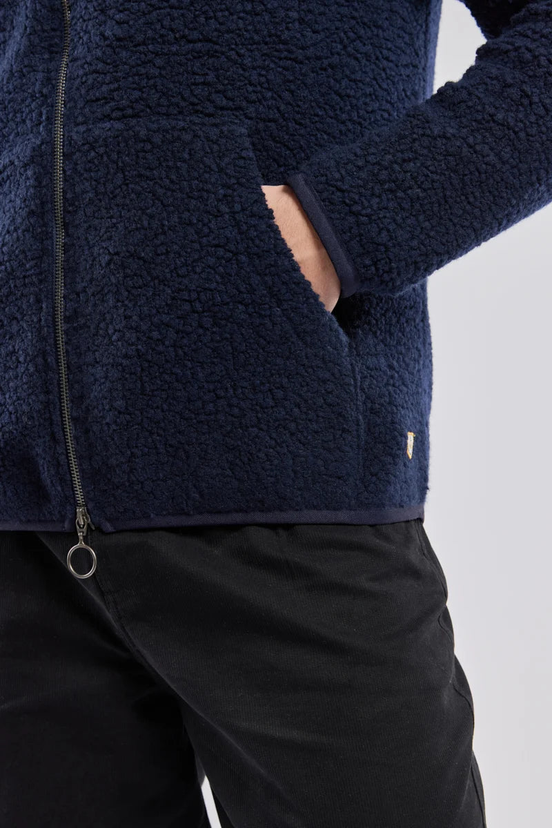 Zipped Sherpa Jacket - Navy Wool