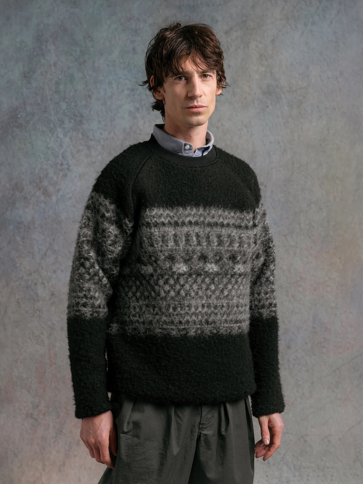 Junction Crew - Black Fairisle Band Fleece