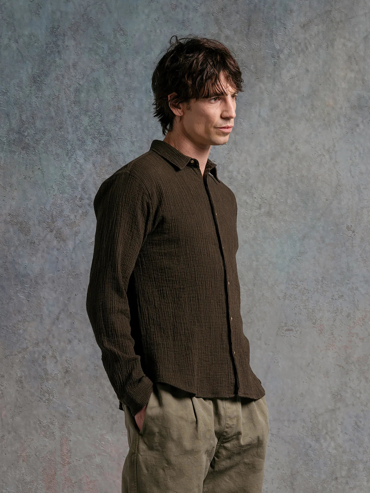 Dirleton Shirt - Olive Check Crinkle Cotton