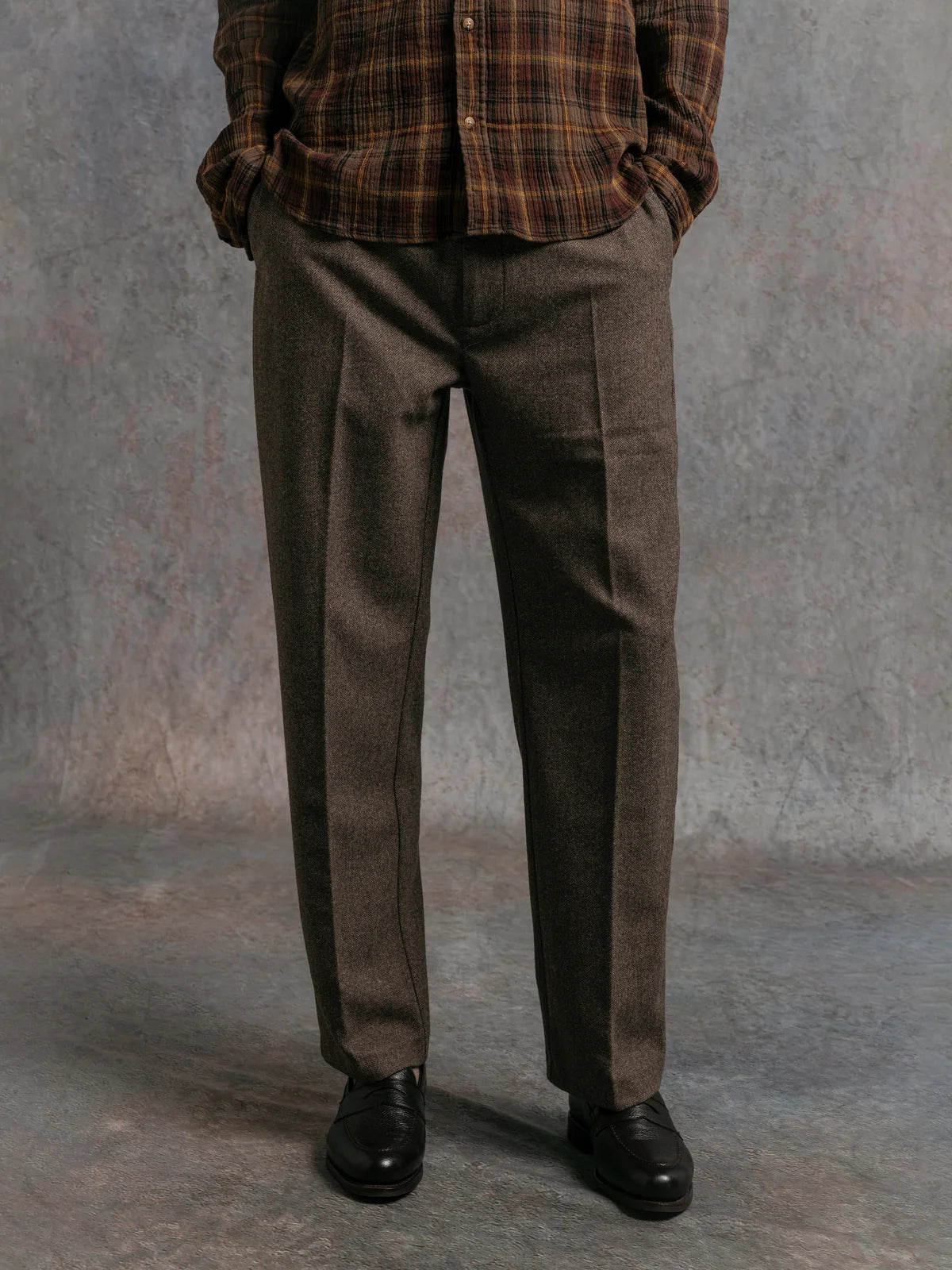 Moray Trouser - Olive Herringbone Wool Blend