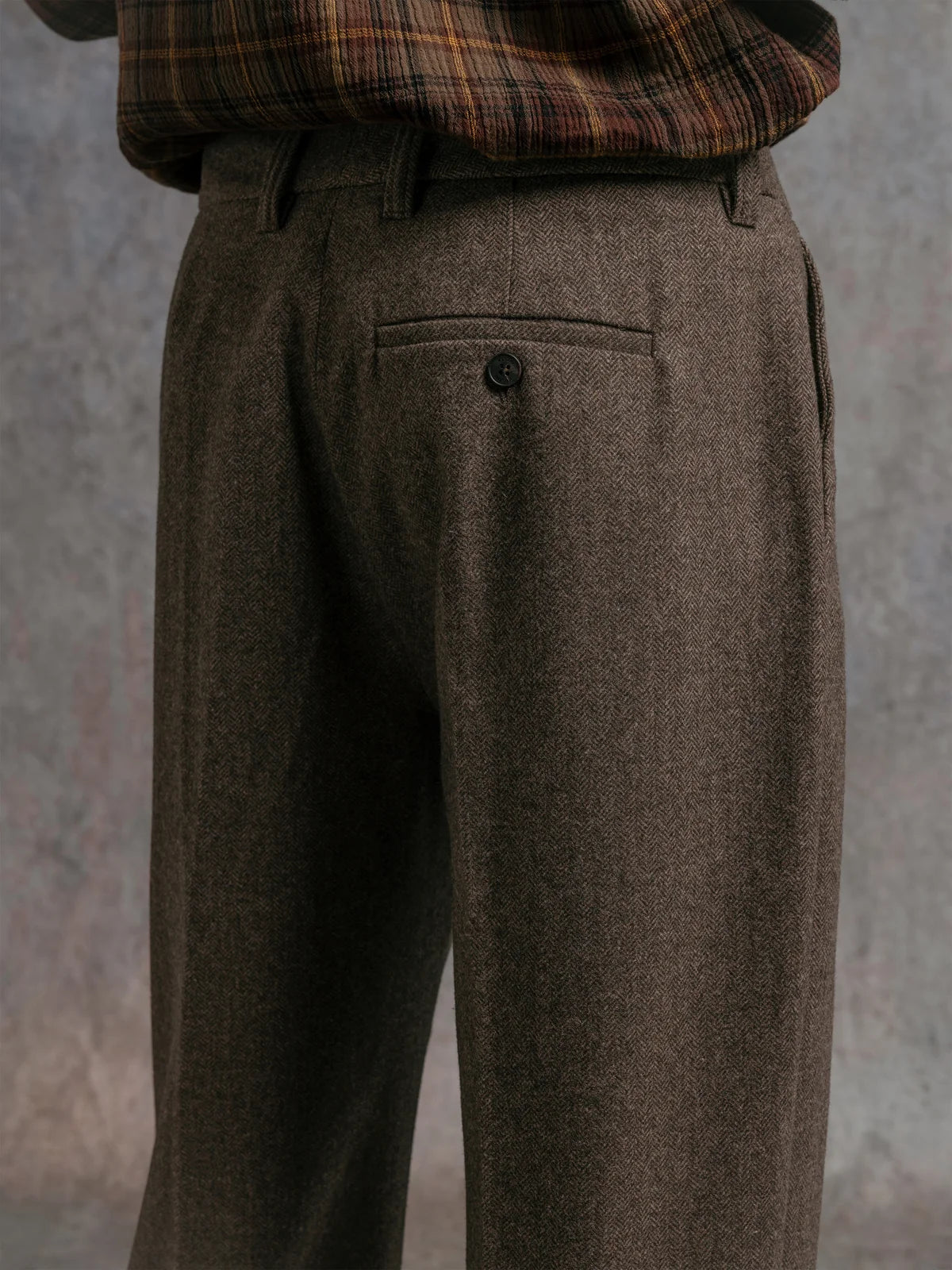 Moray Trouser - Olive Herringbone Wool Blend