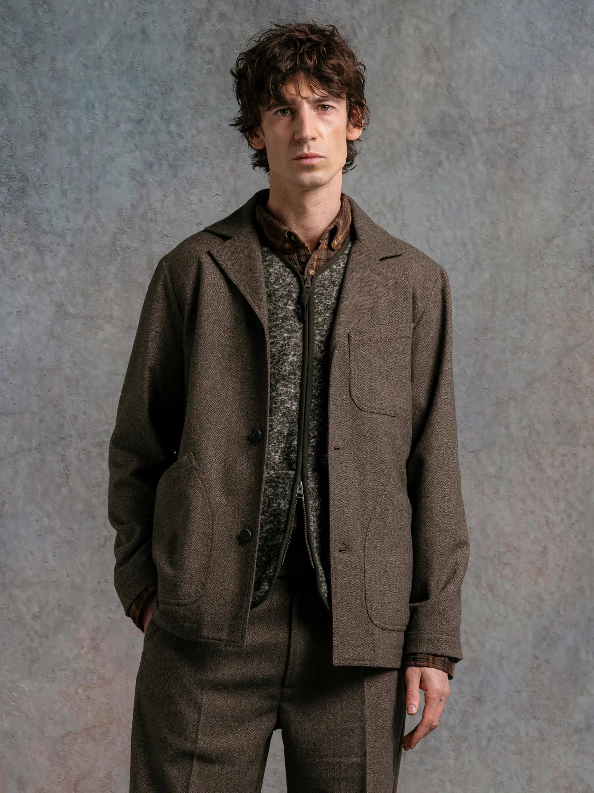 Stac Blazer - Olive Herringbone Wool Blend