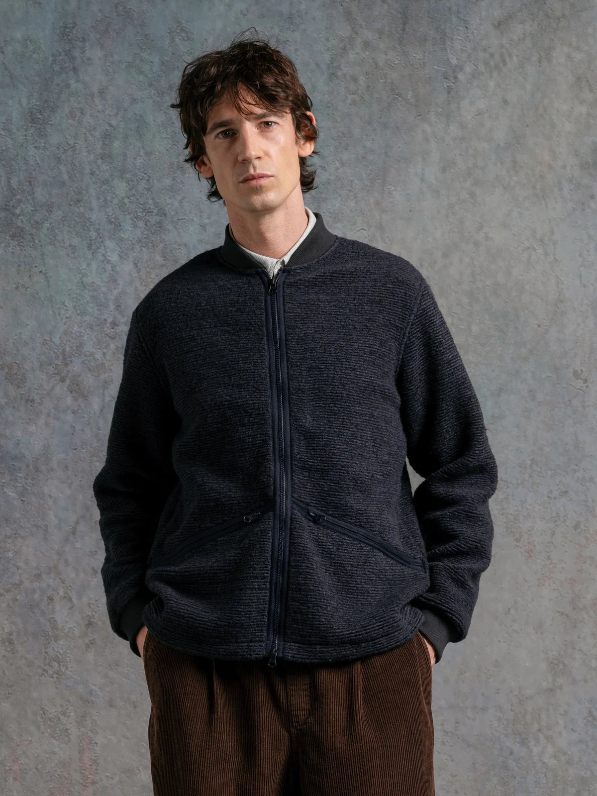 Dreghorn Fleece - Navy Ribbed Fleece