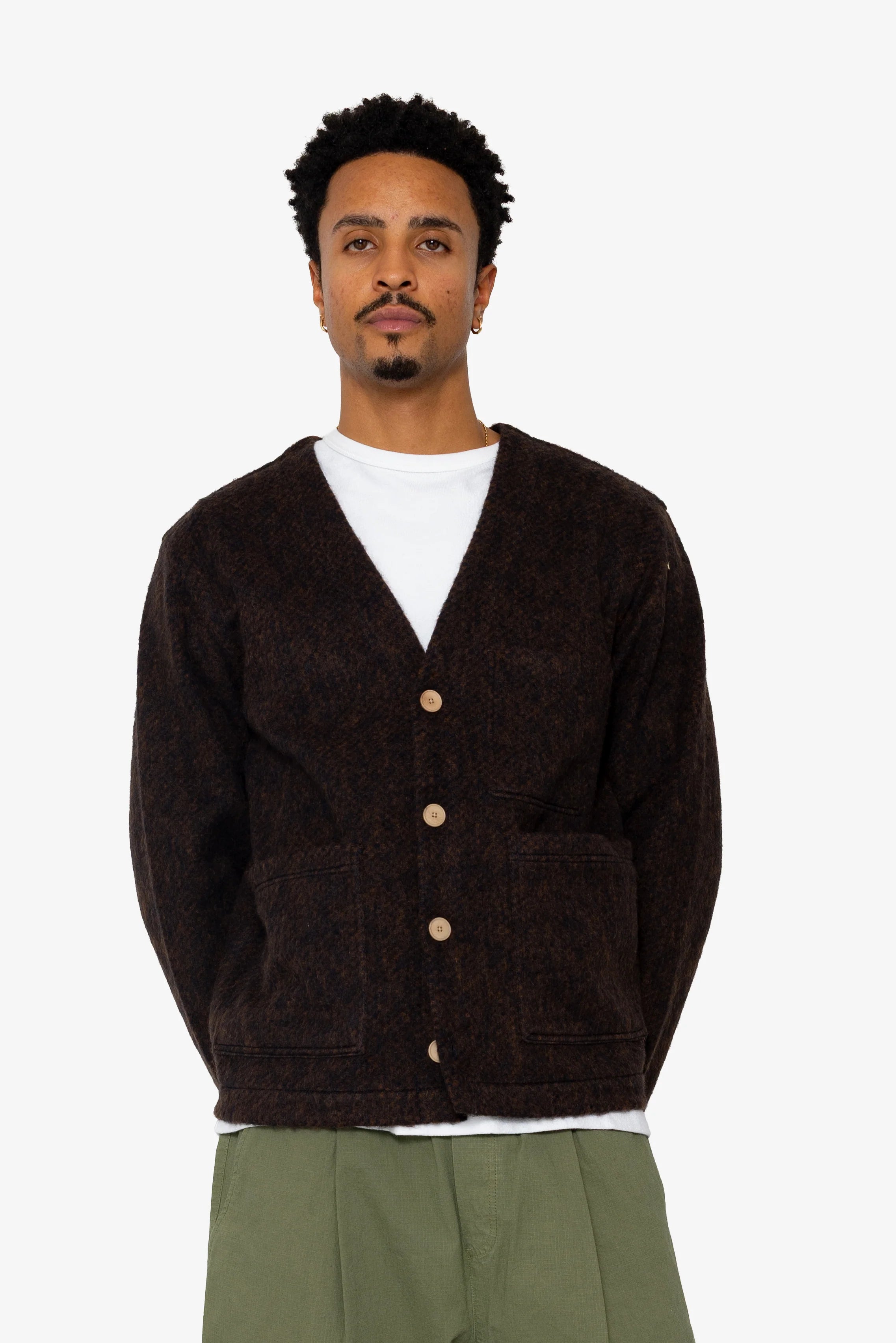 Pocket Cardigan - Navy Espresso Brushed Wool
