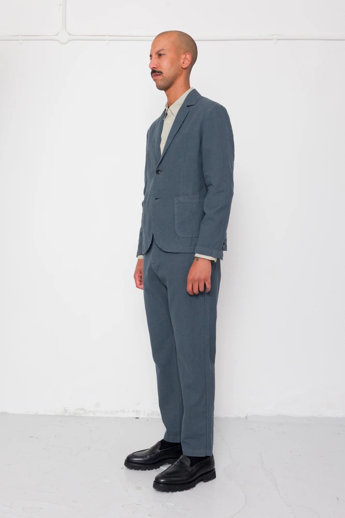 Fixed Waistband Cotton Linen Trouser - Charcoal