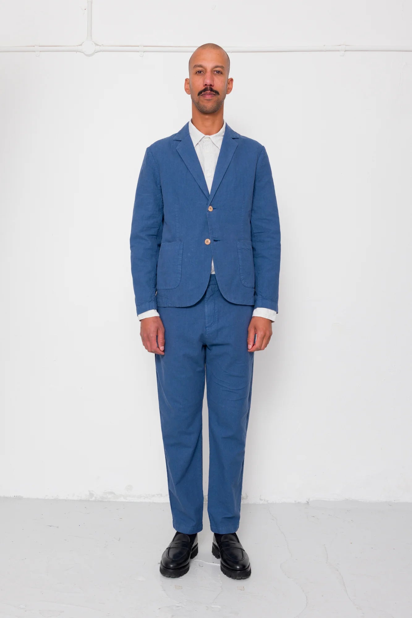 Cotton Linen Trouser - Drawcord Waistband - Woad