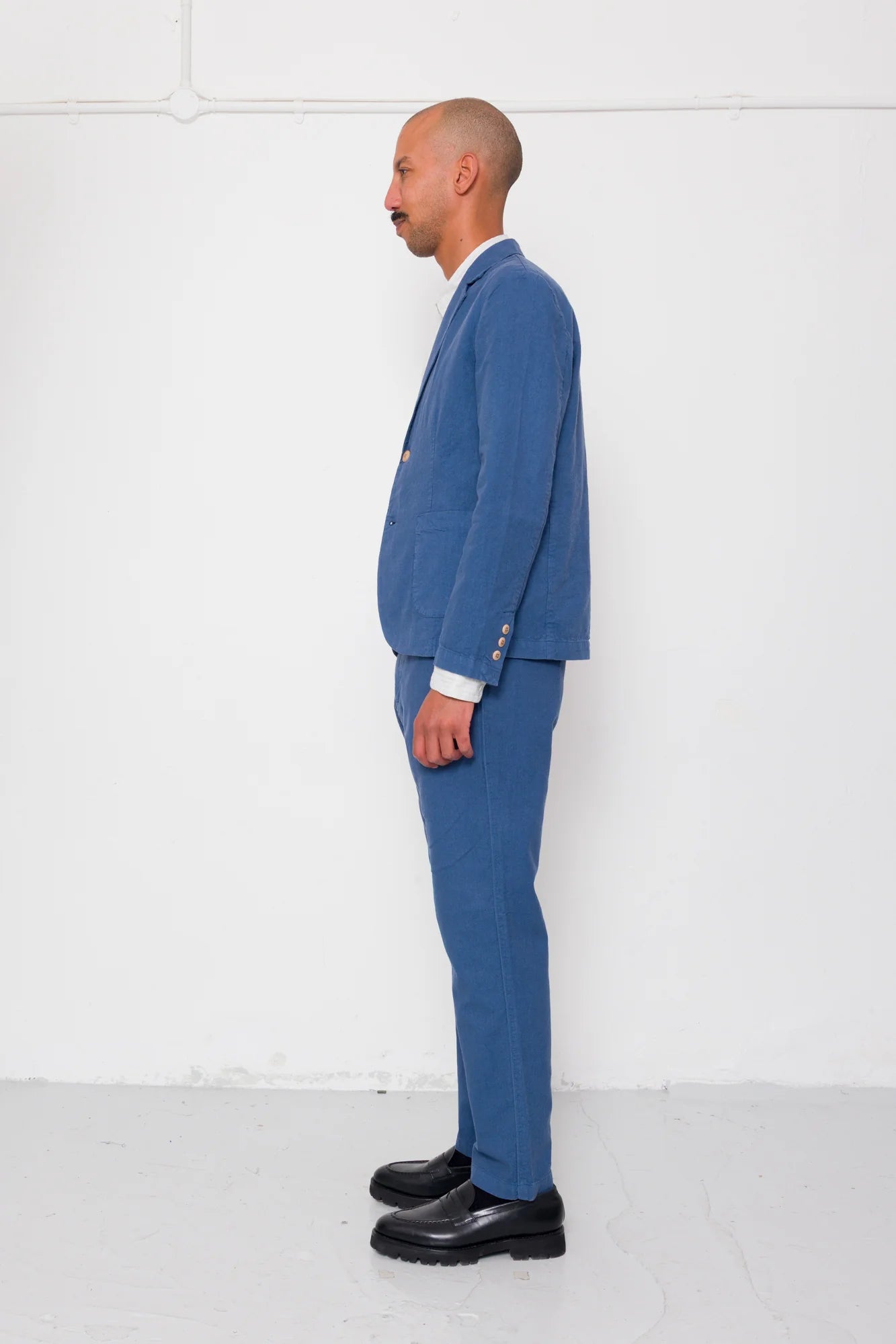 Fixed Waistband Cotton Linen Trouser - Woad