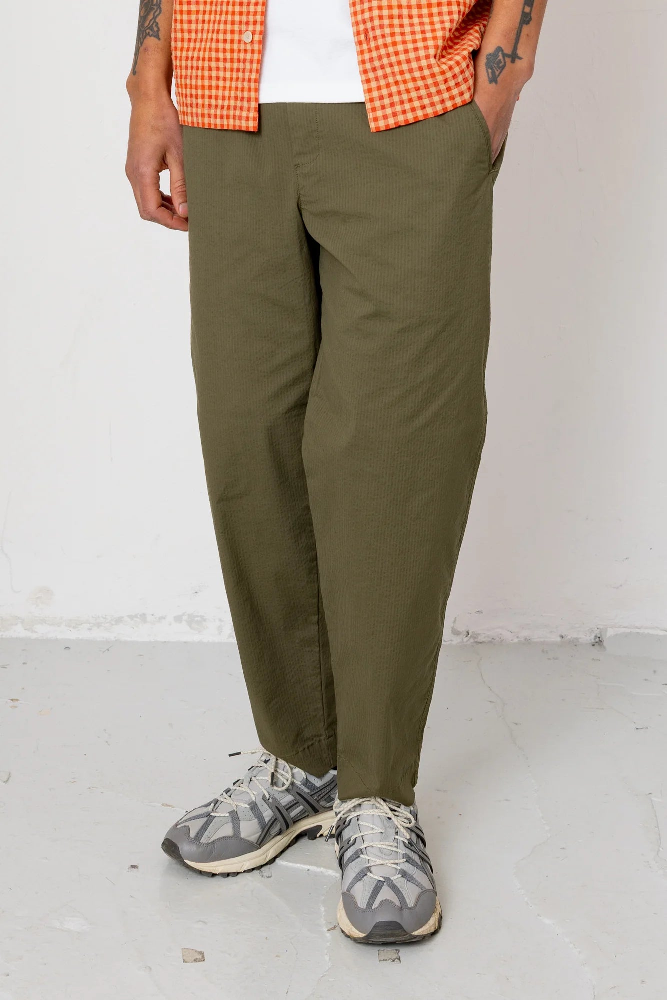 Drawcord Assembly Pant - Dark Olive Seersucker