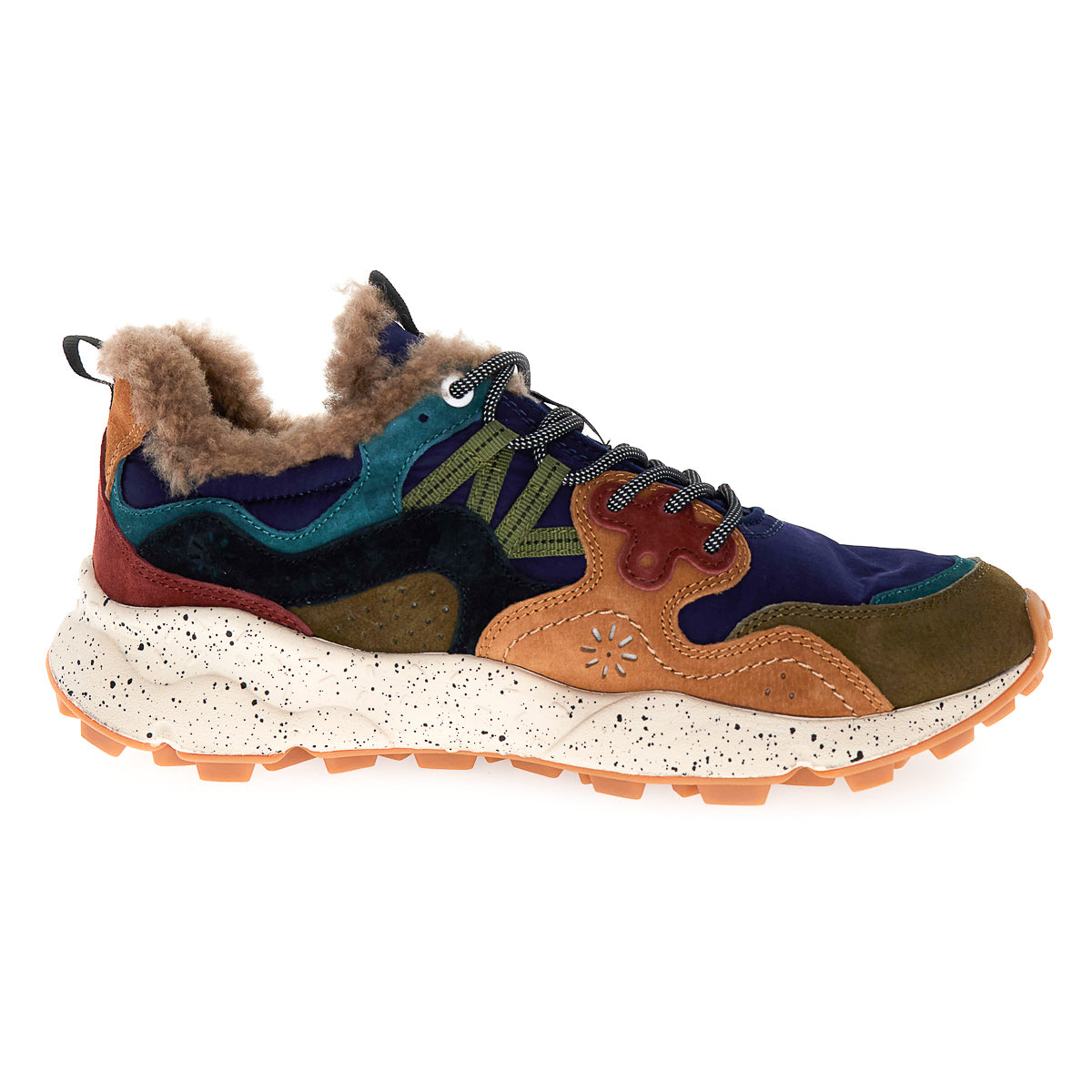 Yamano 3 Man Trainers - Deep Mud/Light Brown/Navy Shearling
