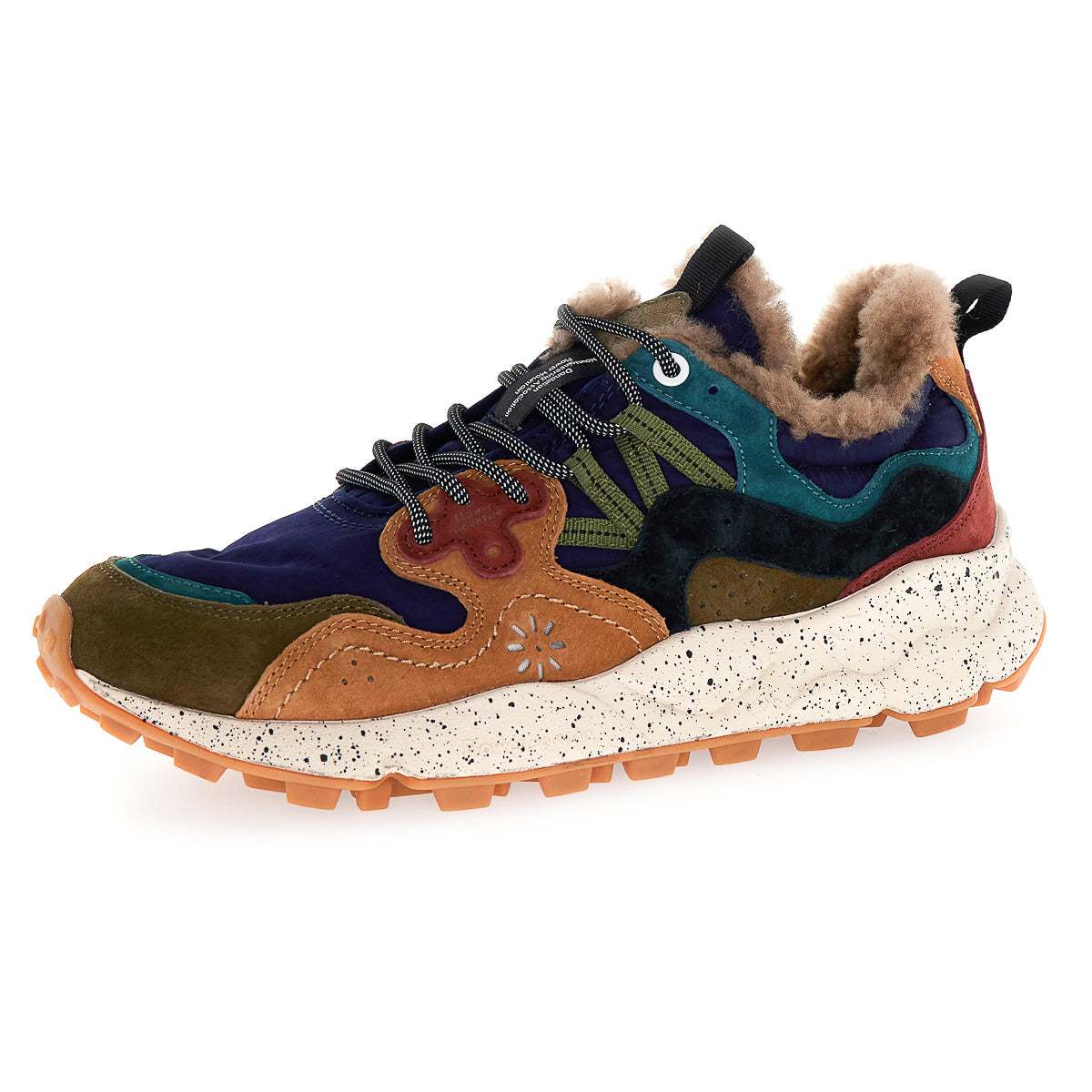 Yamano 3 Man Trainers - Deep Mud/Light Brown/Navy Shearling