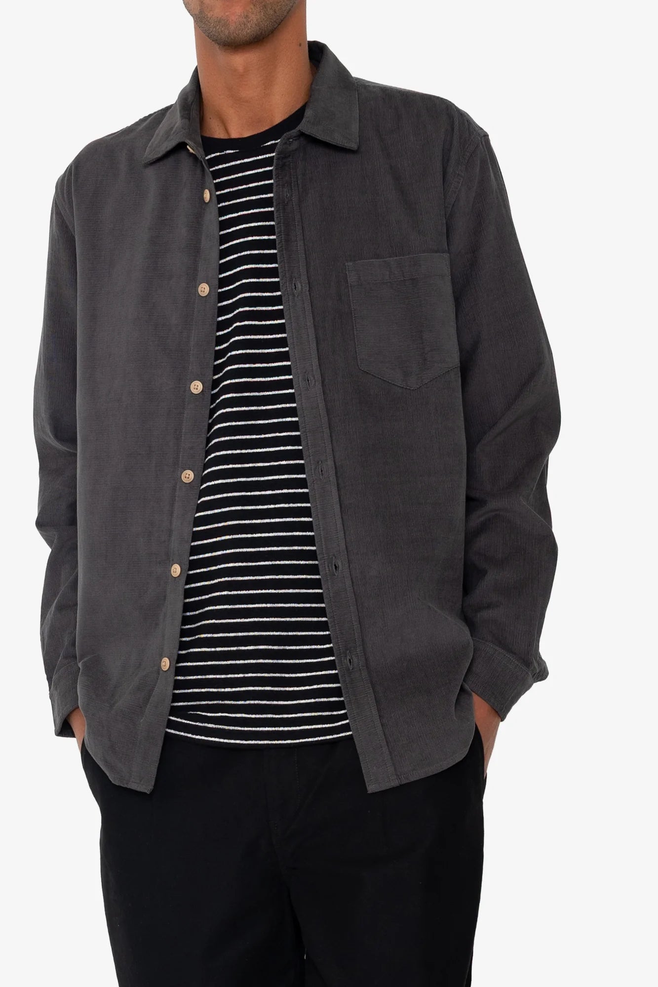 Direction Babycord Shirt - Charcoal