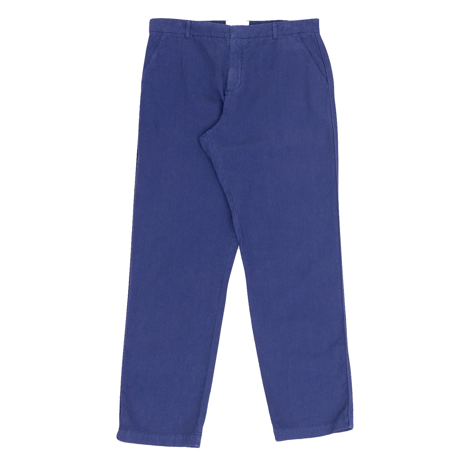 Fixed Waistband Cotton Linen Trousers - Deep Blue