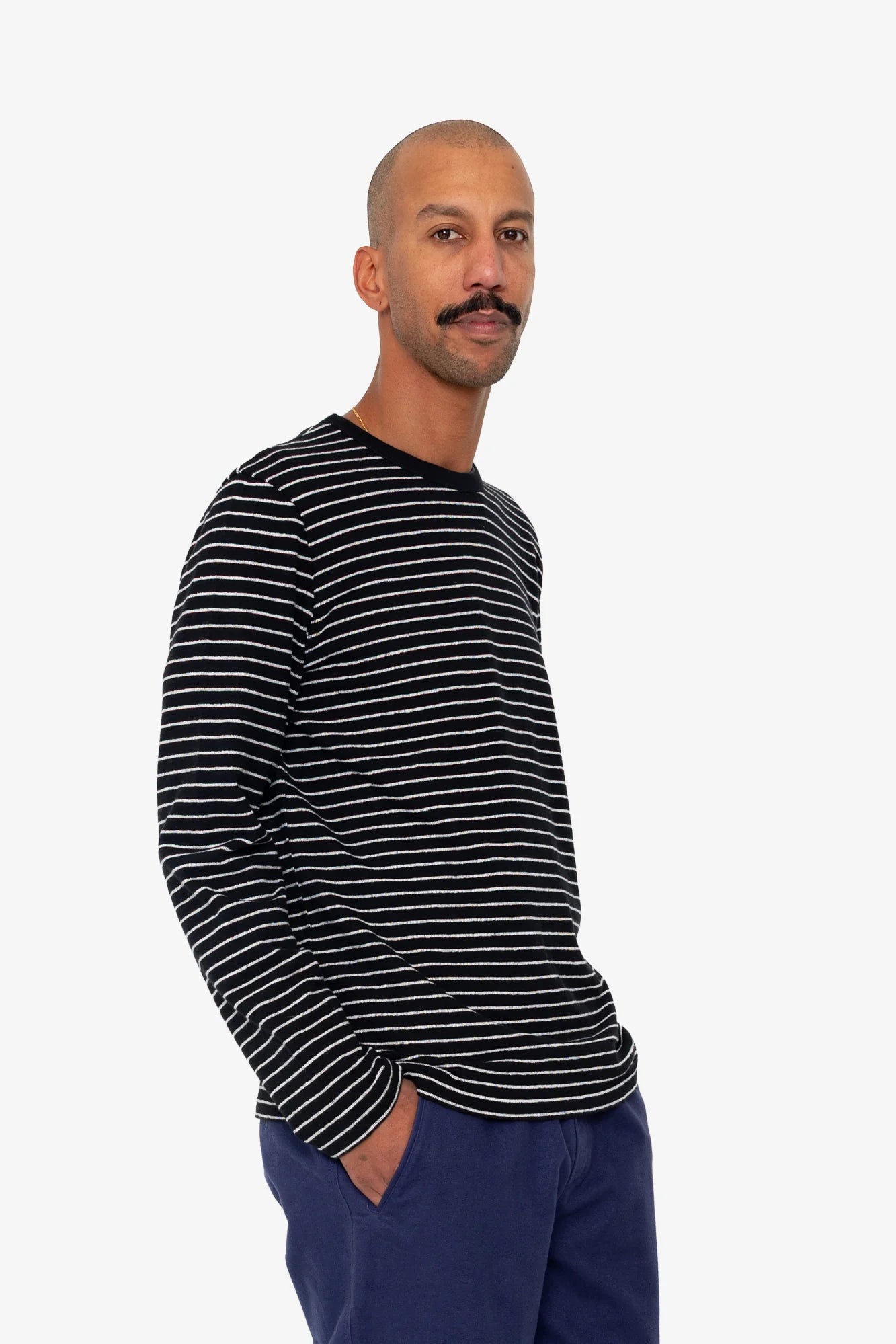 LS Textured Stripe T-Shirt - Black Ecru