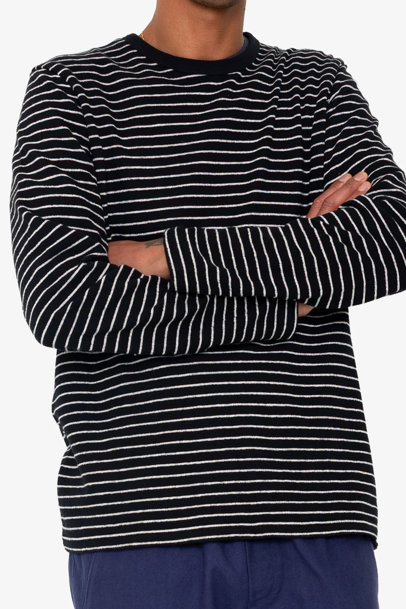 LS Textured Stripe T-Shirt - Black Ecru