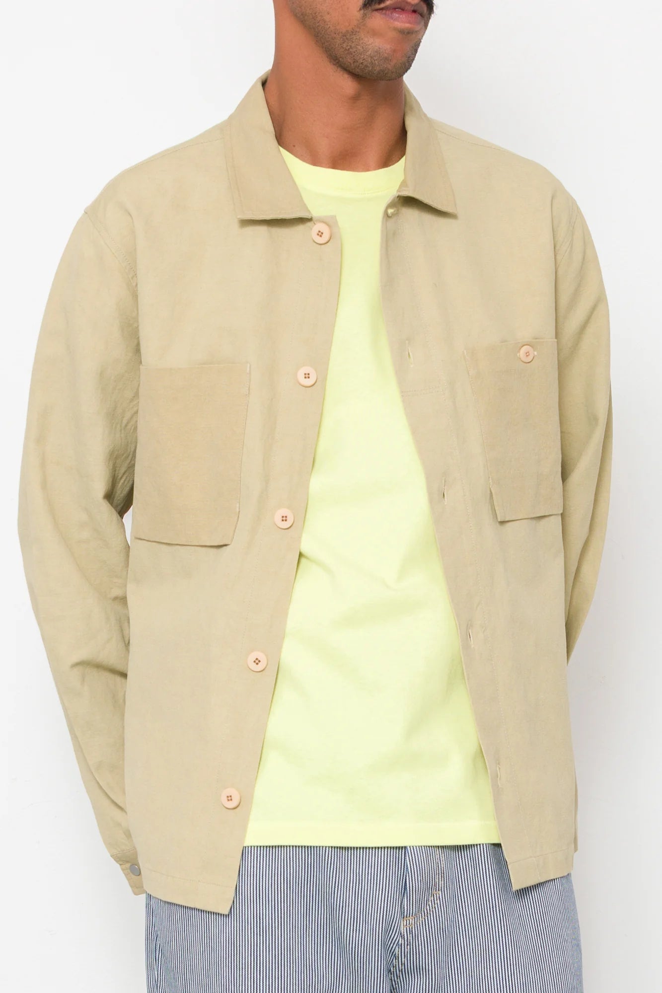 Patch Overshirt - Light Khaki Slub Linen