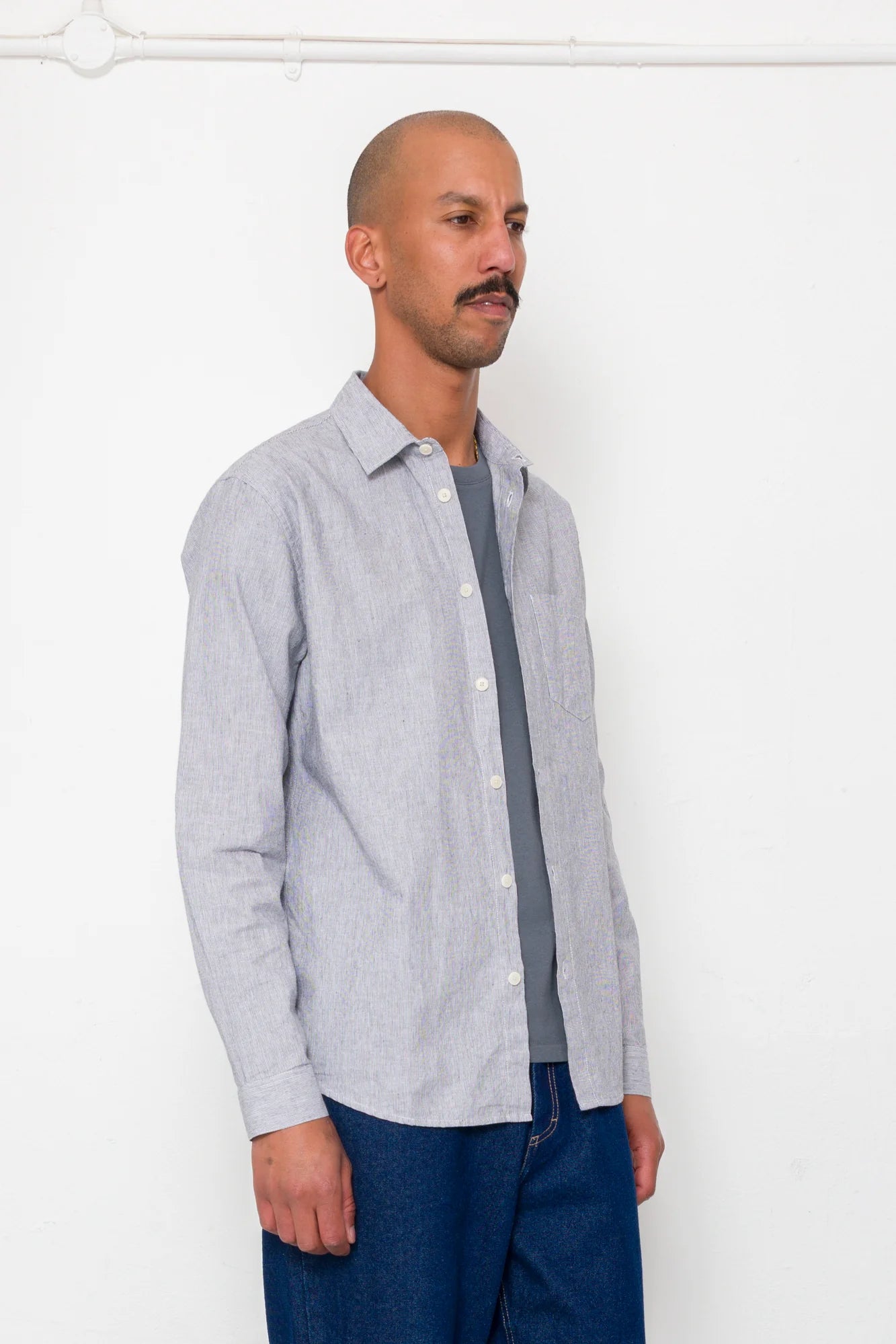 Relaxed Fit Shirt - Black Microstripe Linen