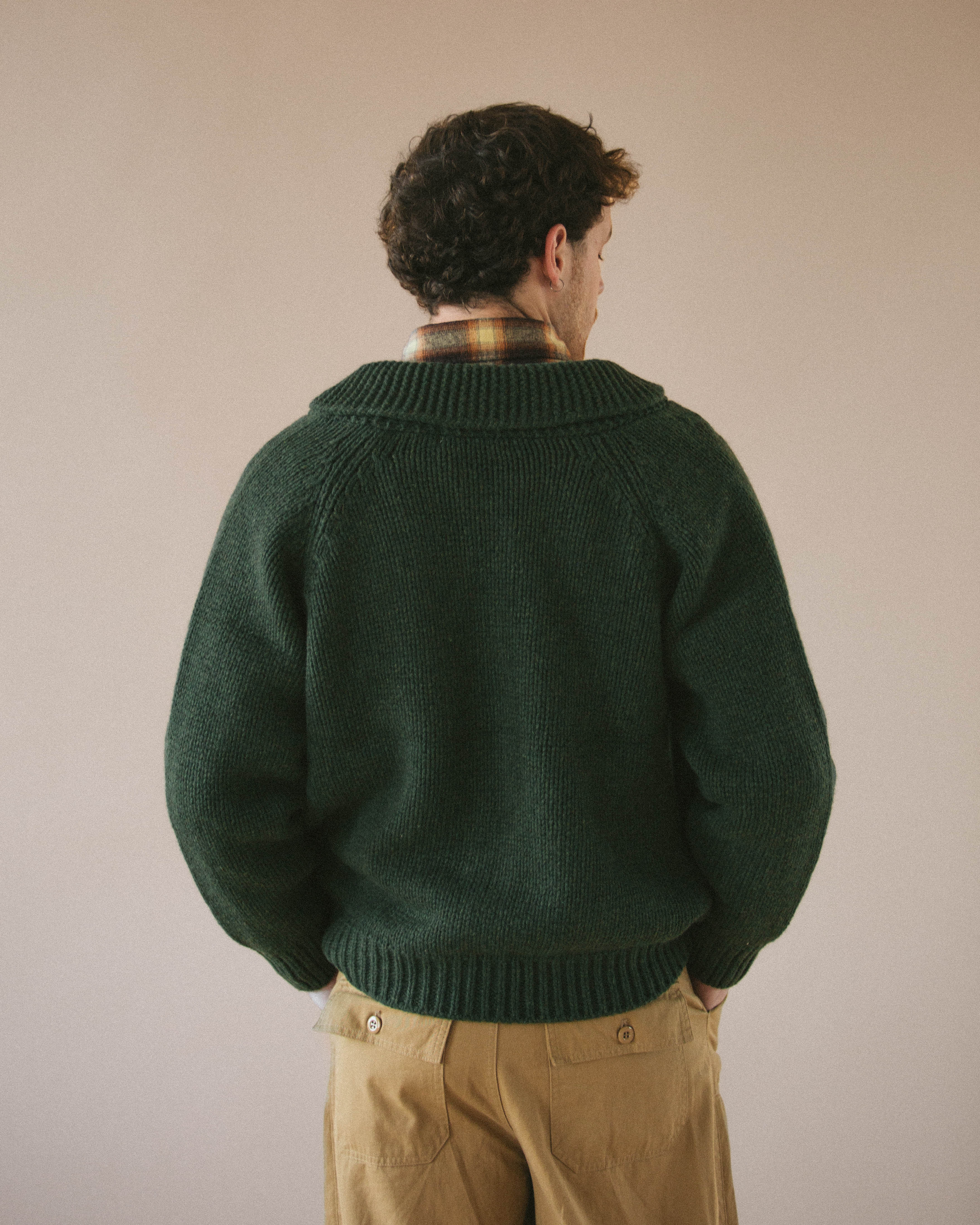 Wool Heavy Cowichan Zipup Cardigan - Forest Green
