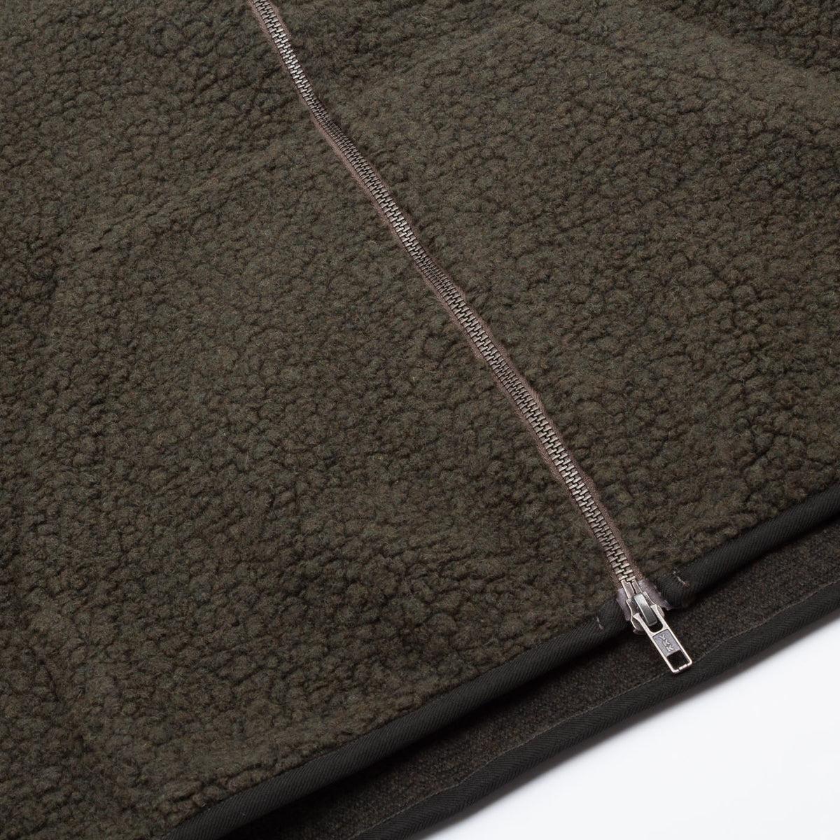 Zipped Sherpa Jacket - Olive Wool